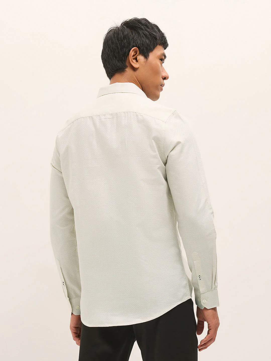Men Light Green Woven Cotton Blend Tailored Fit Formal Shirt - Image 2