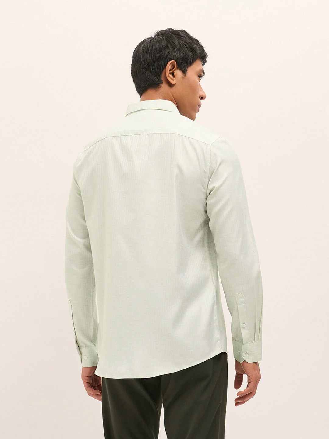 Men Light Green Woven Pinstripe Tailored Fit Formal Shirt - Image 2