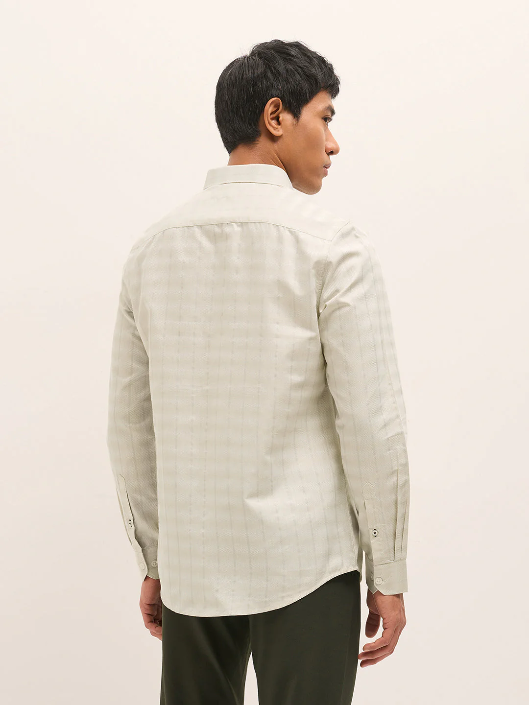 Men Light Green Woven Stripe Tailored Fit Formal Shirt - Image 2
