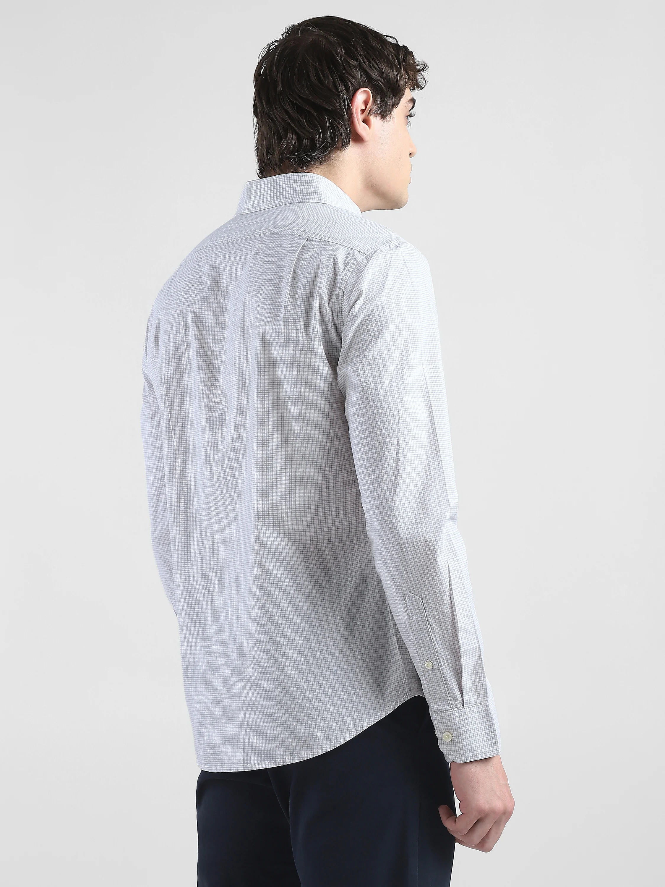 Men Light Grey Checked Regular Fit Shirt - Image 3