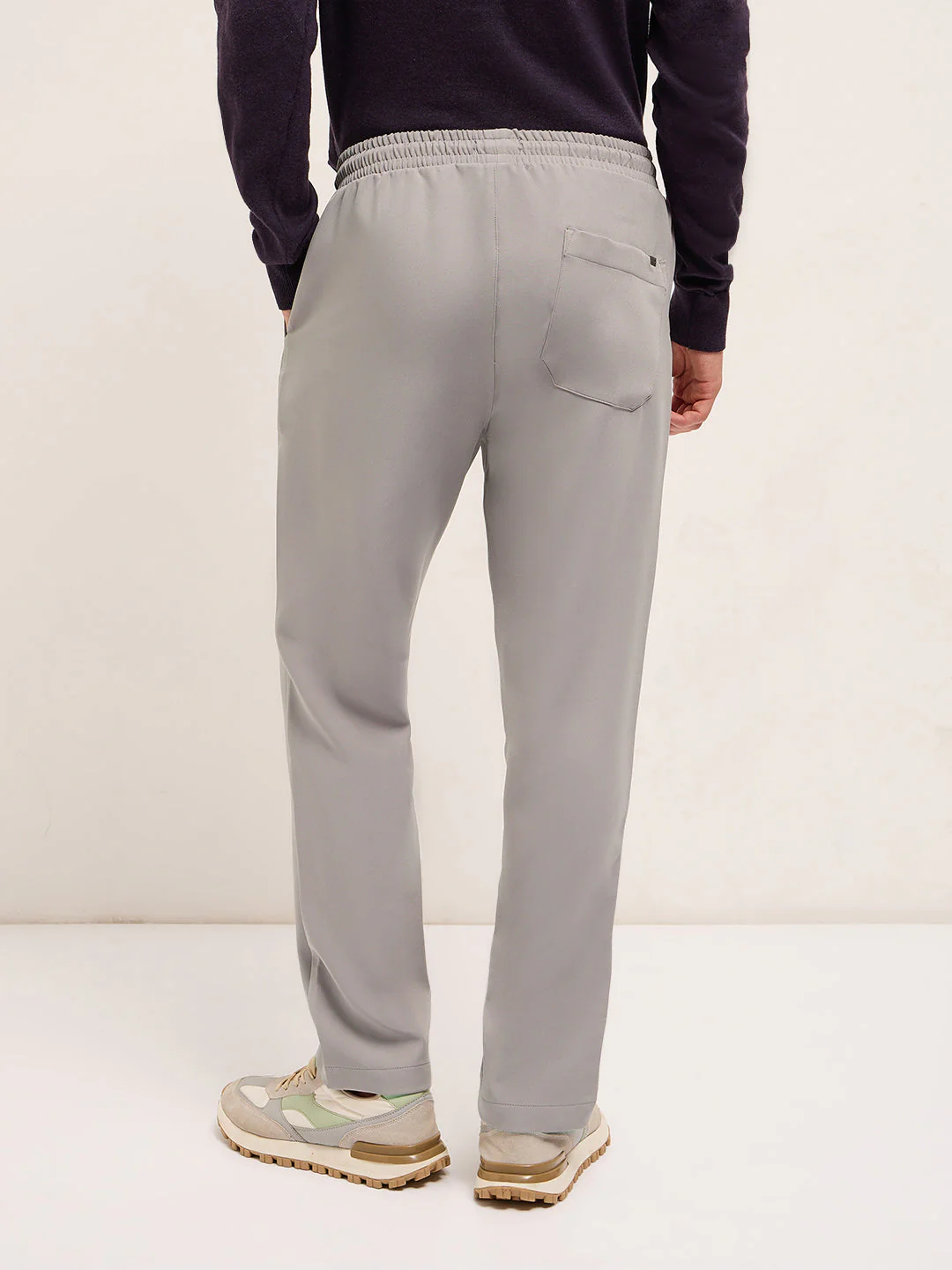 Men Light Grey Classic Korean-Inspired Elastic Waist Casual Trouser - Image 2
