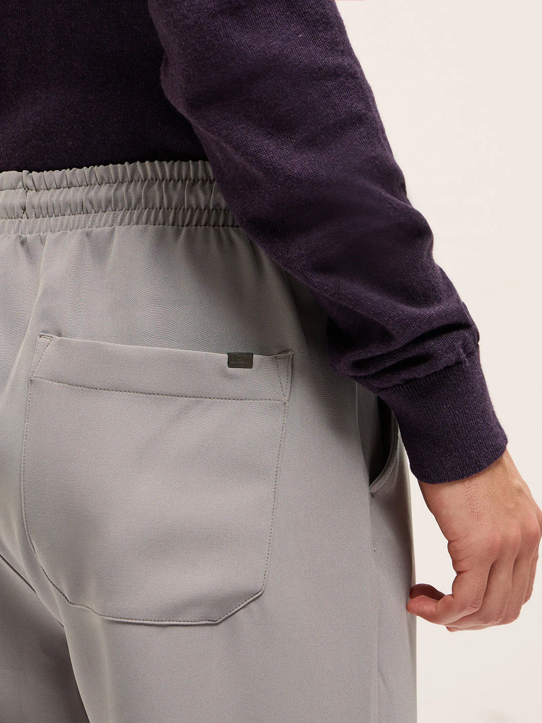 Men Light Grey Classic Korean-Inspired Elastic Waist Casual Trouser - Image 6