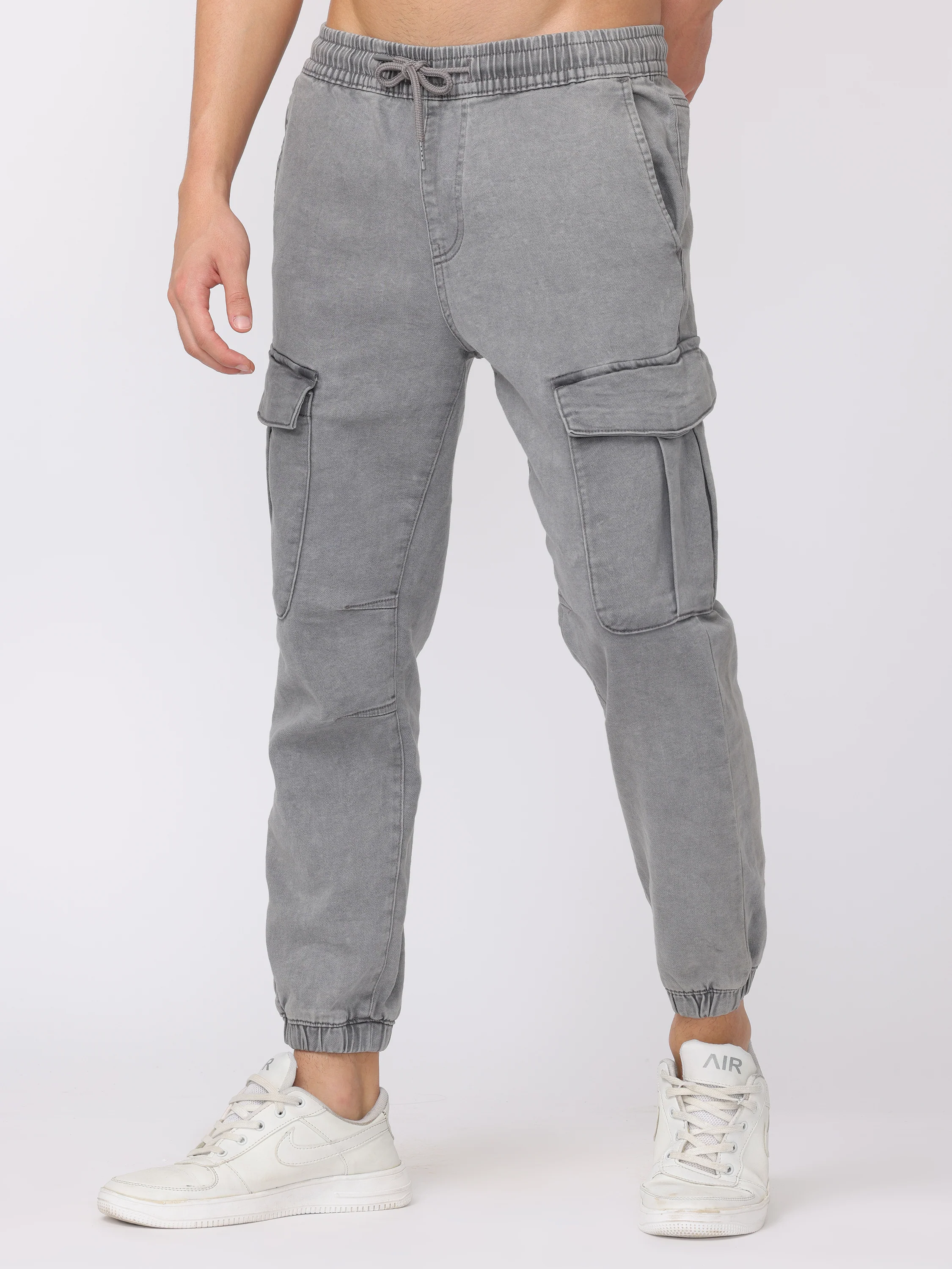 Men Light Grey Comfort Fit Cotton Blend Joggers - Image 3
