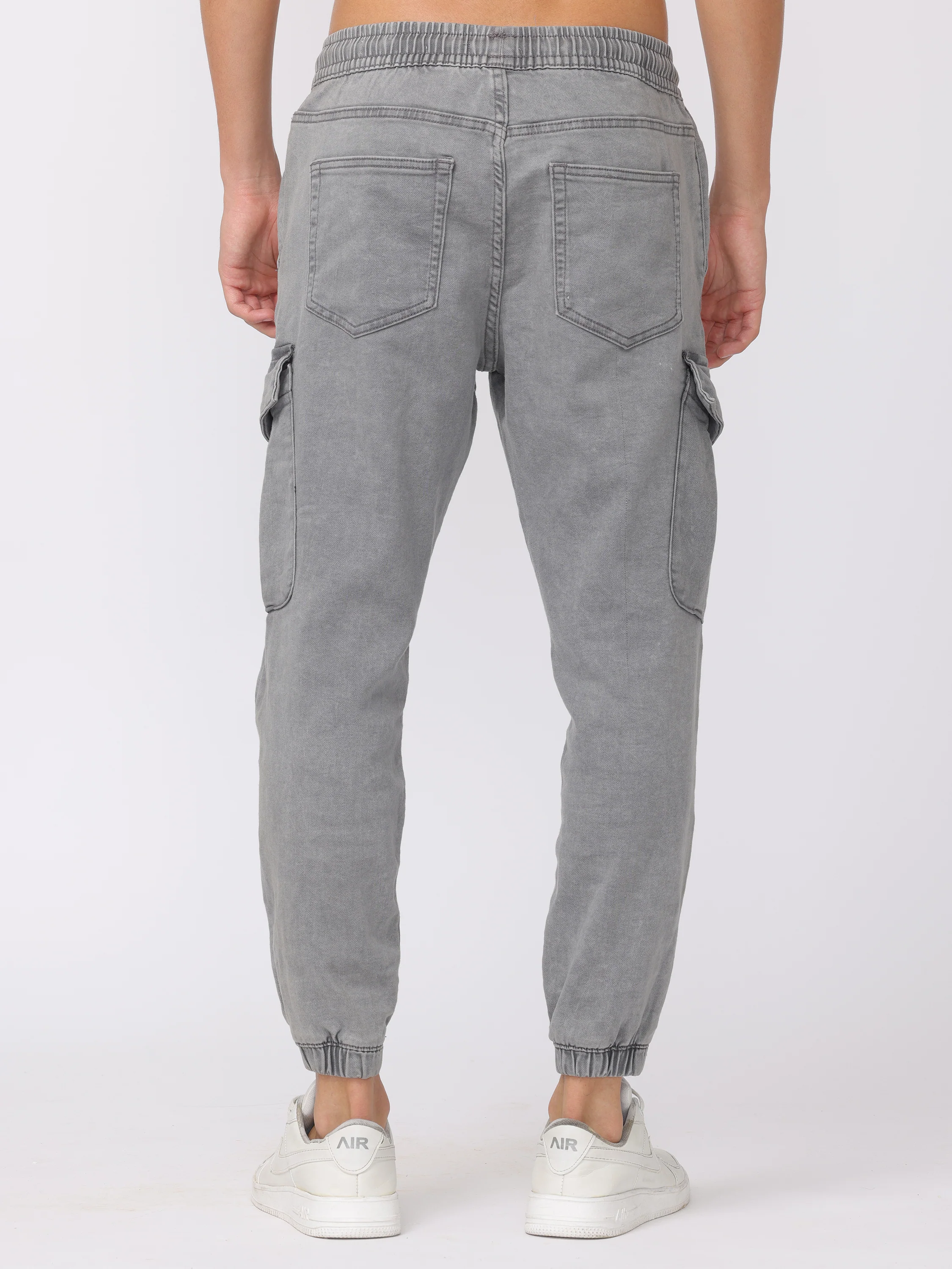 Men Light Grey Comfort Fit Cotton Blend Joggers - Image 4