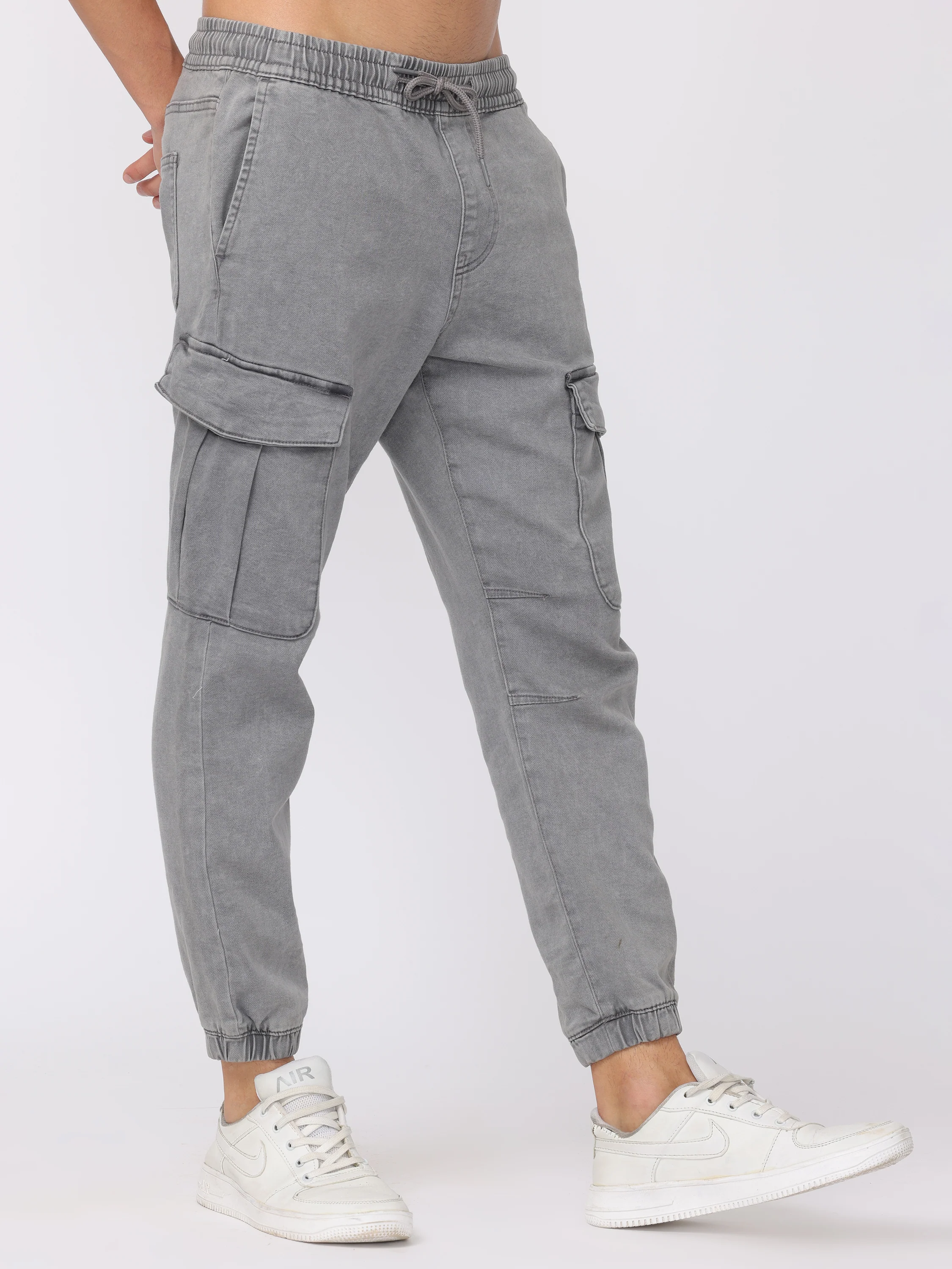 Men Light Grey Comfort Fit Cotton Blend Joggers - Image 5