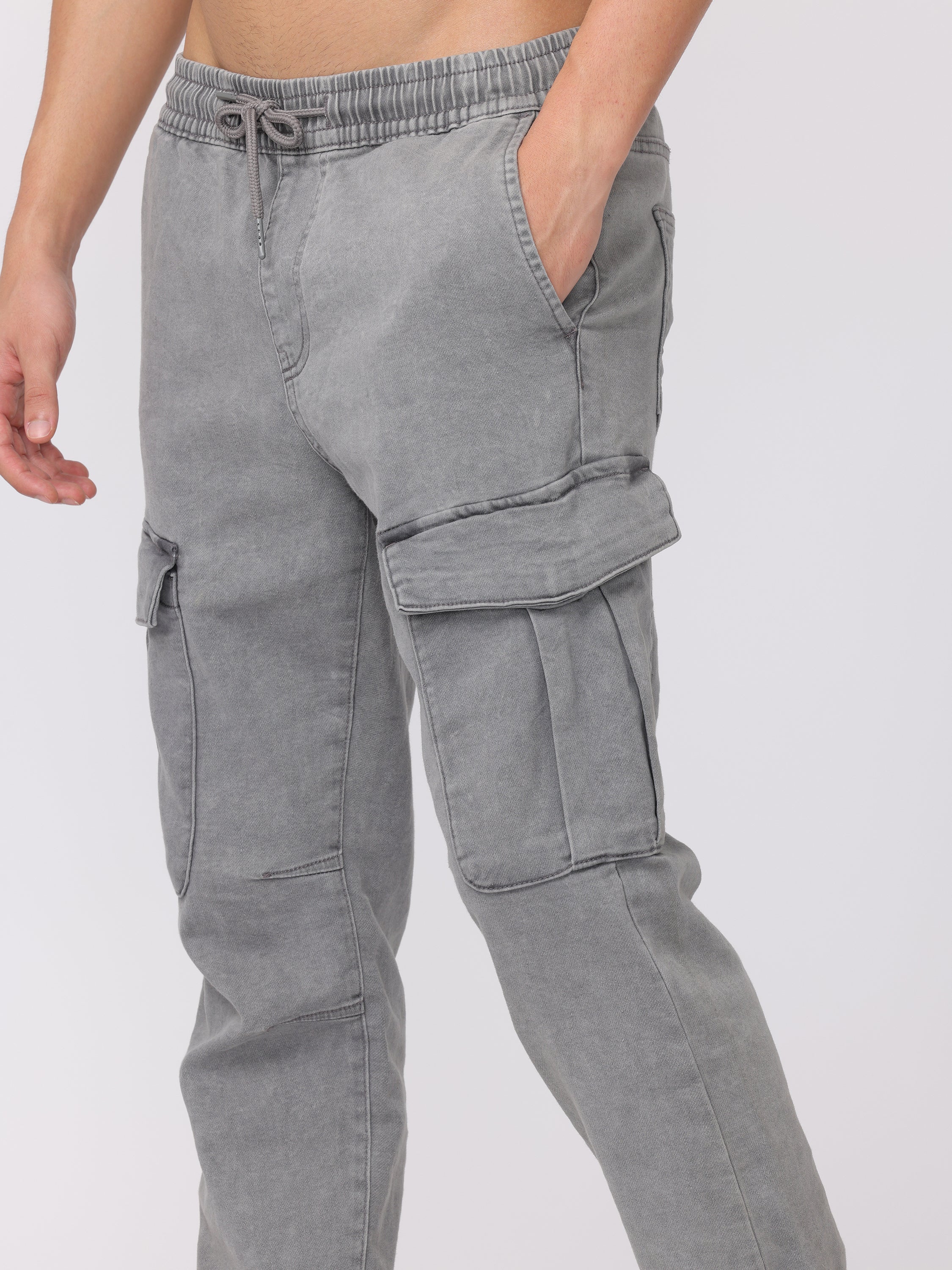 Men Light Grey Comfort Fit Cotton Blend Joggers - Image 6