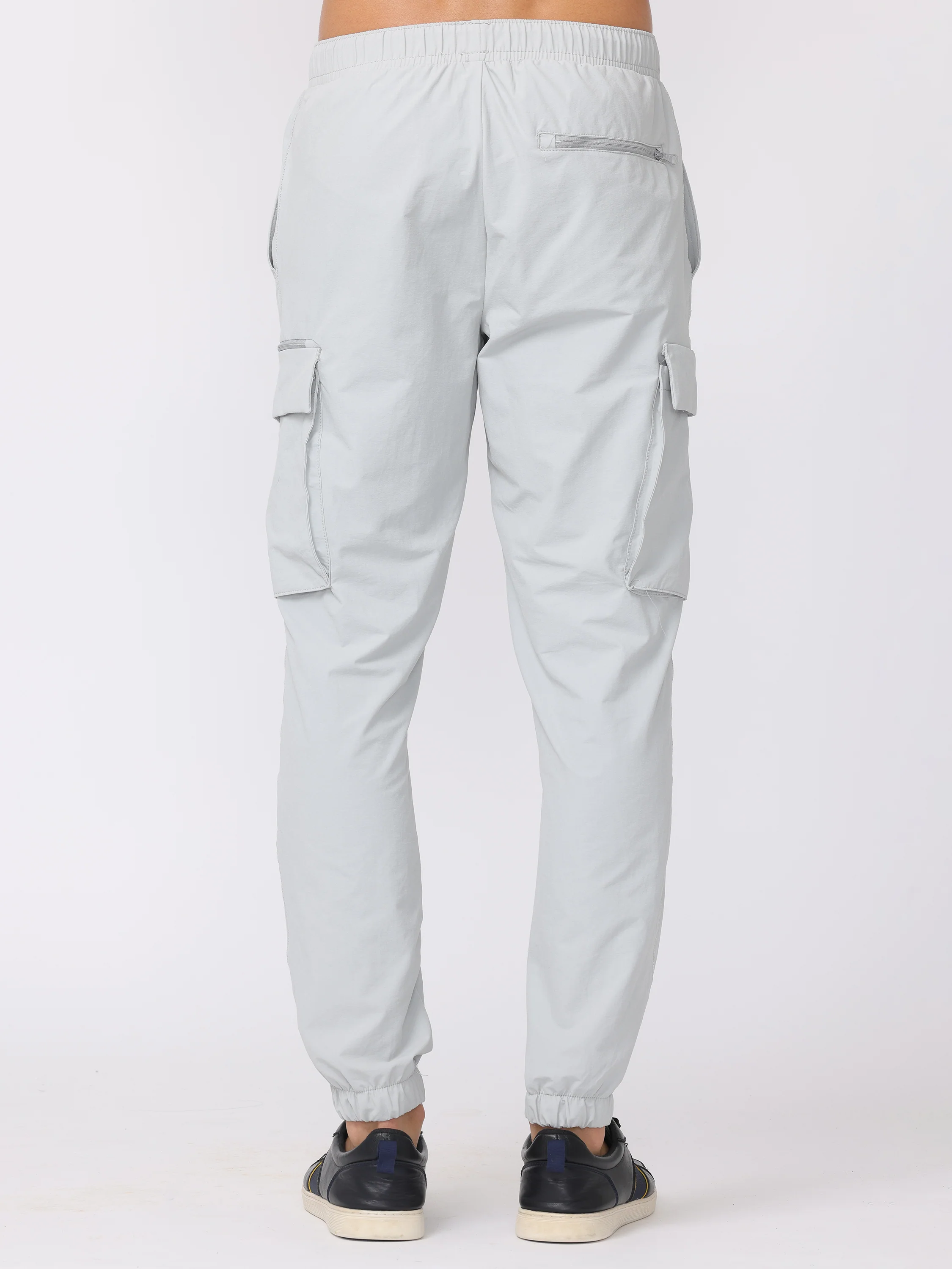 Men Light Grey Comfort Fit Parachute Joggers - Image 4