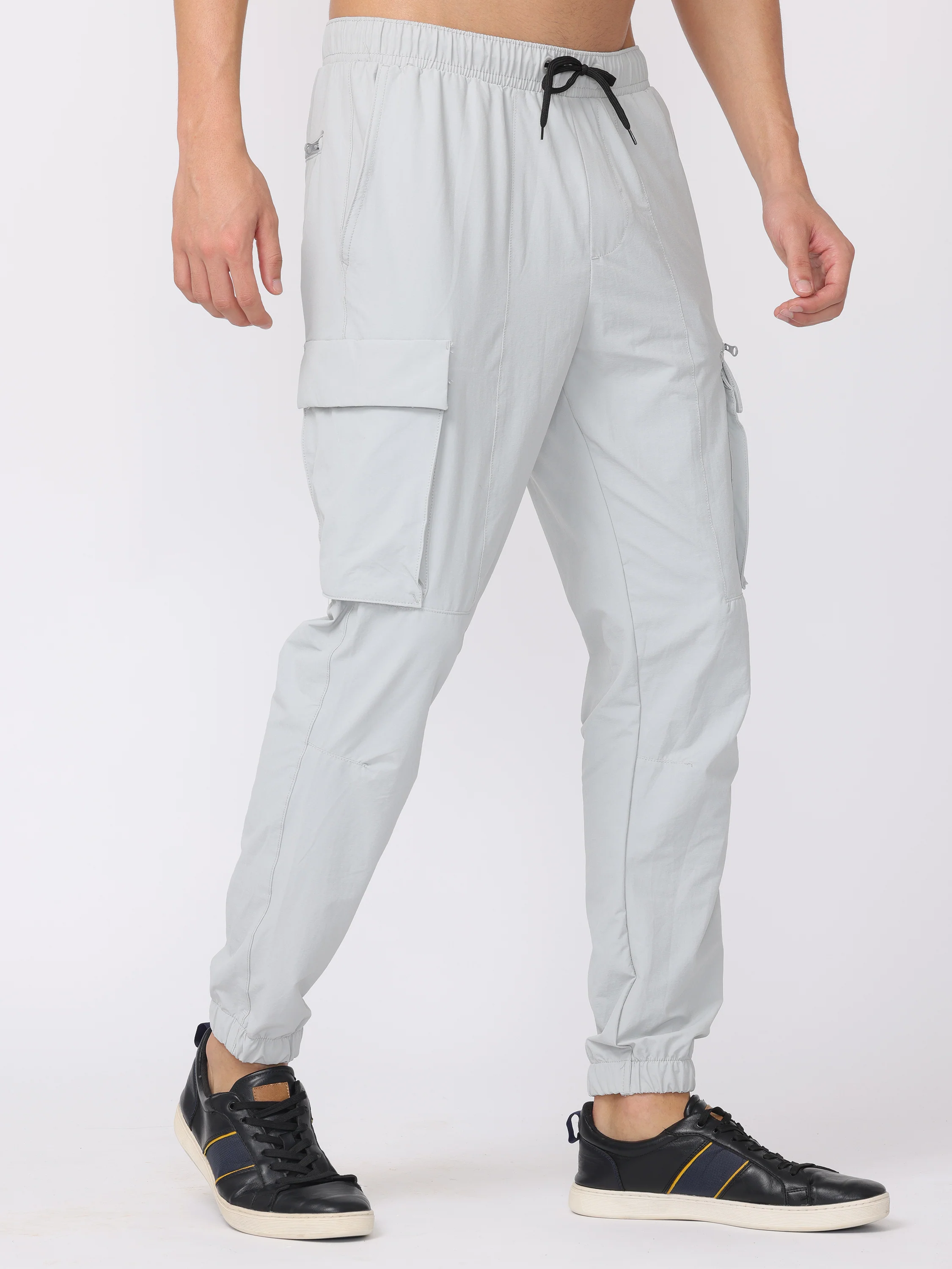 Men Light Grey Comfort Fit Parachute Joggers - Image 5