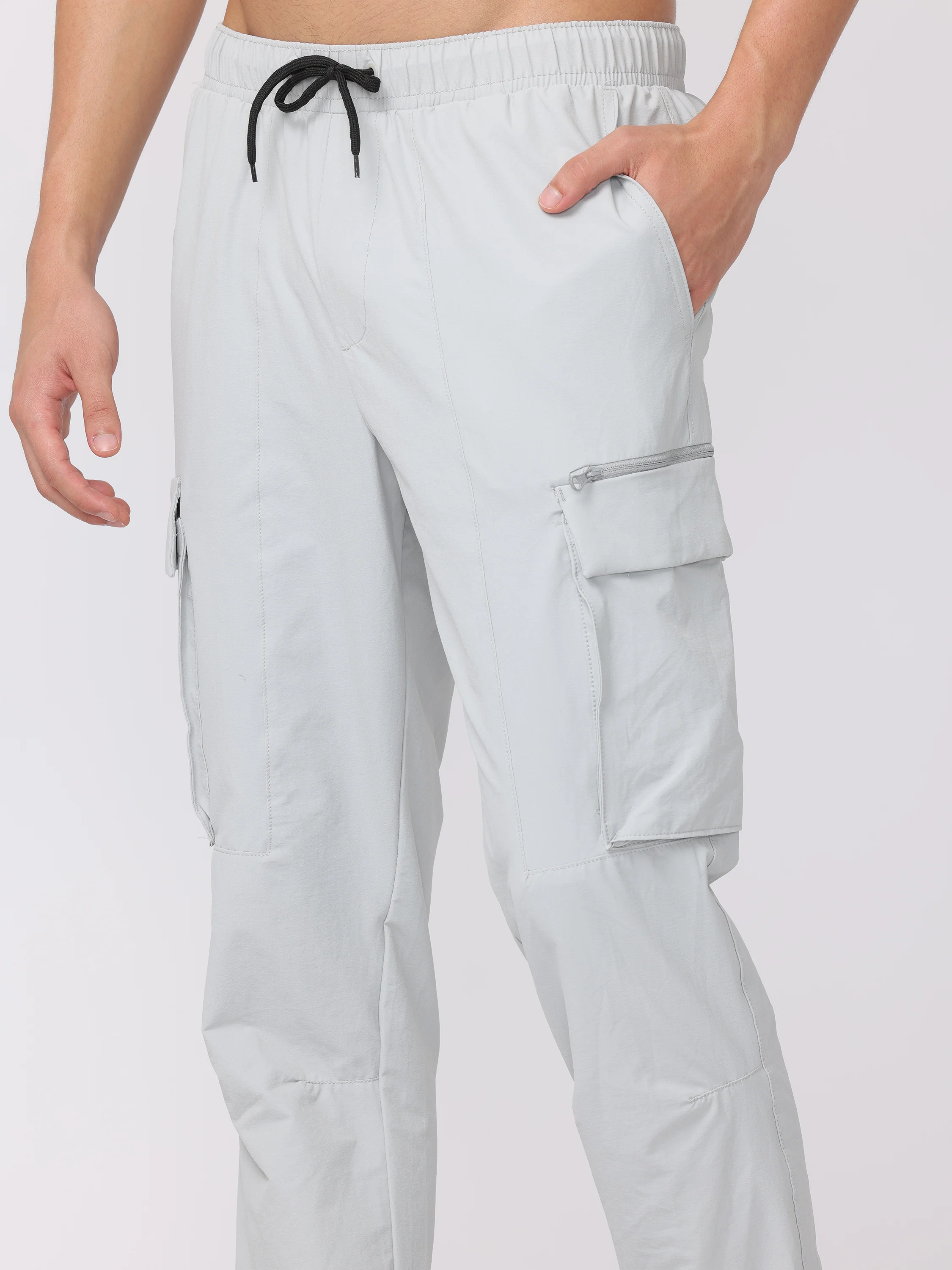 Men Light Grey Comfort Fit Parachute Joggers - Image 6