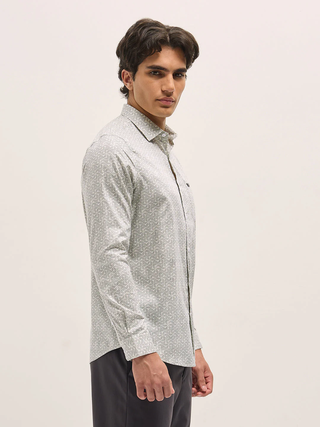 Men Light Grey Geometric Printed Tailored Fit Formal Shirt - Image 3