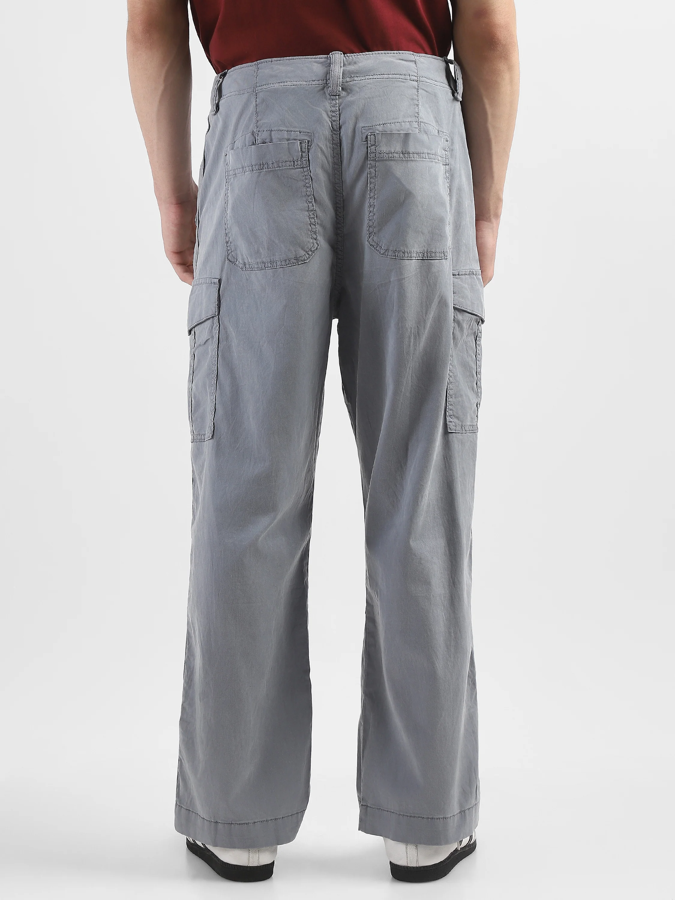 Men Light Grey Mid Rise Comfort Fit Cargo with 6 pockets - Image 3