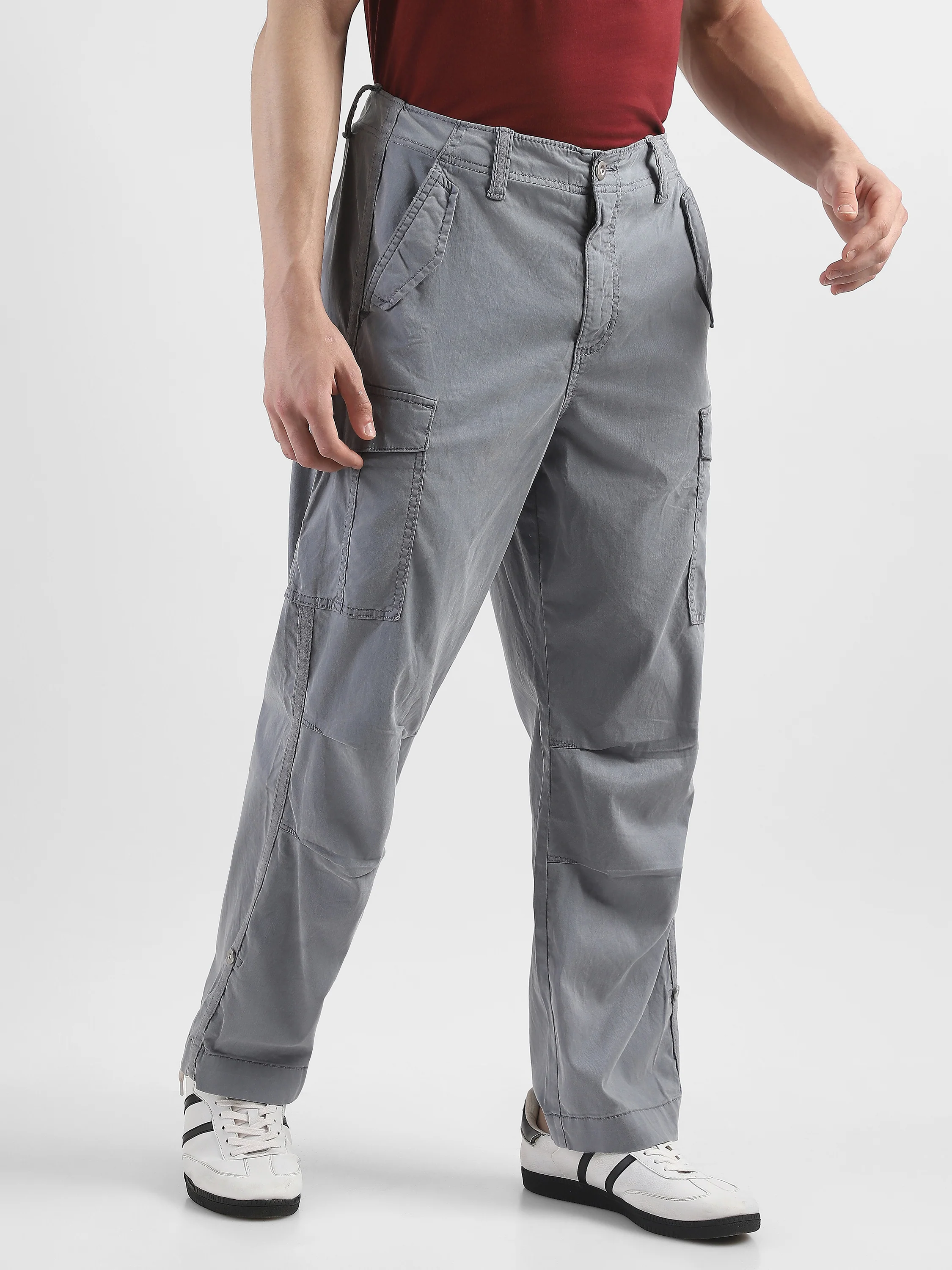 Men Light Grey Mid Rise Comfort Fit Cargo with 6 pockets - Image 4