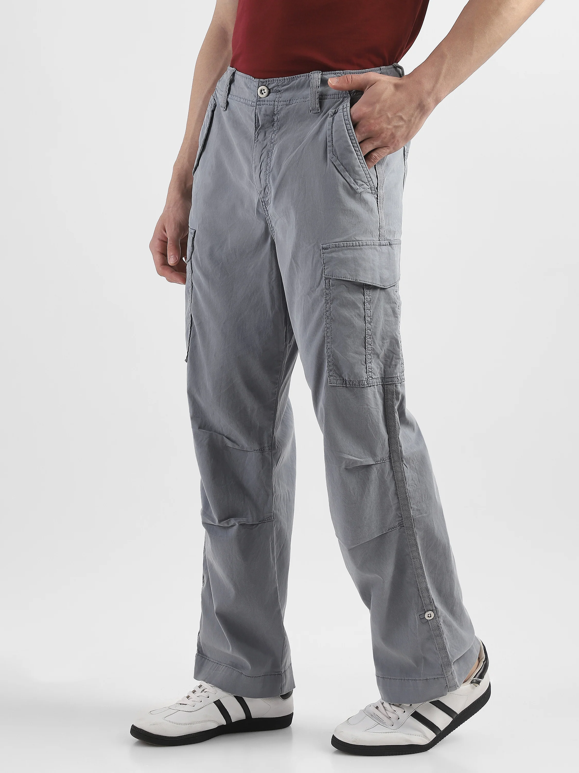 Men Light Grey Mid Rise Comfort Fit Cargo with 6 pockets - Image 5