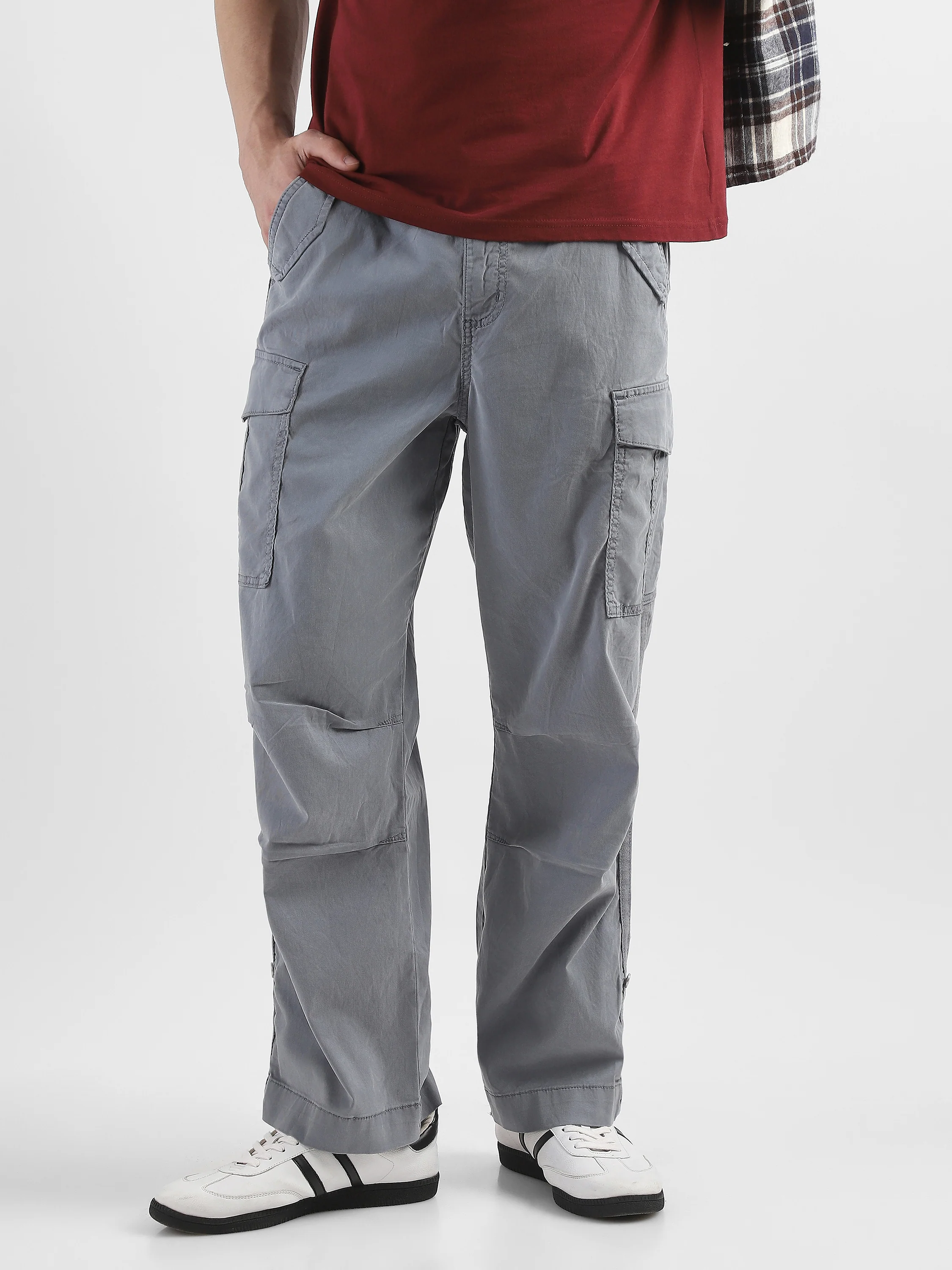 Men Light Grey Mid Rise Comfort Fit Cargo with 6 pockets - Image 7