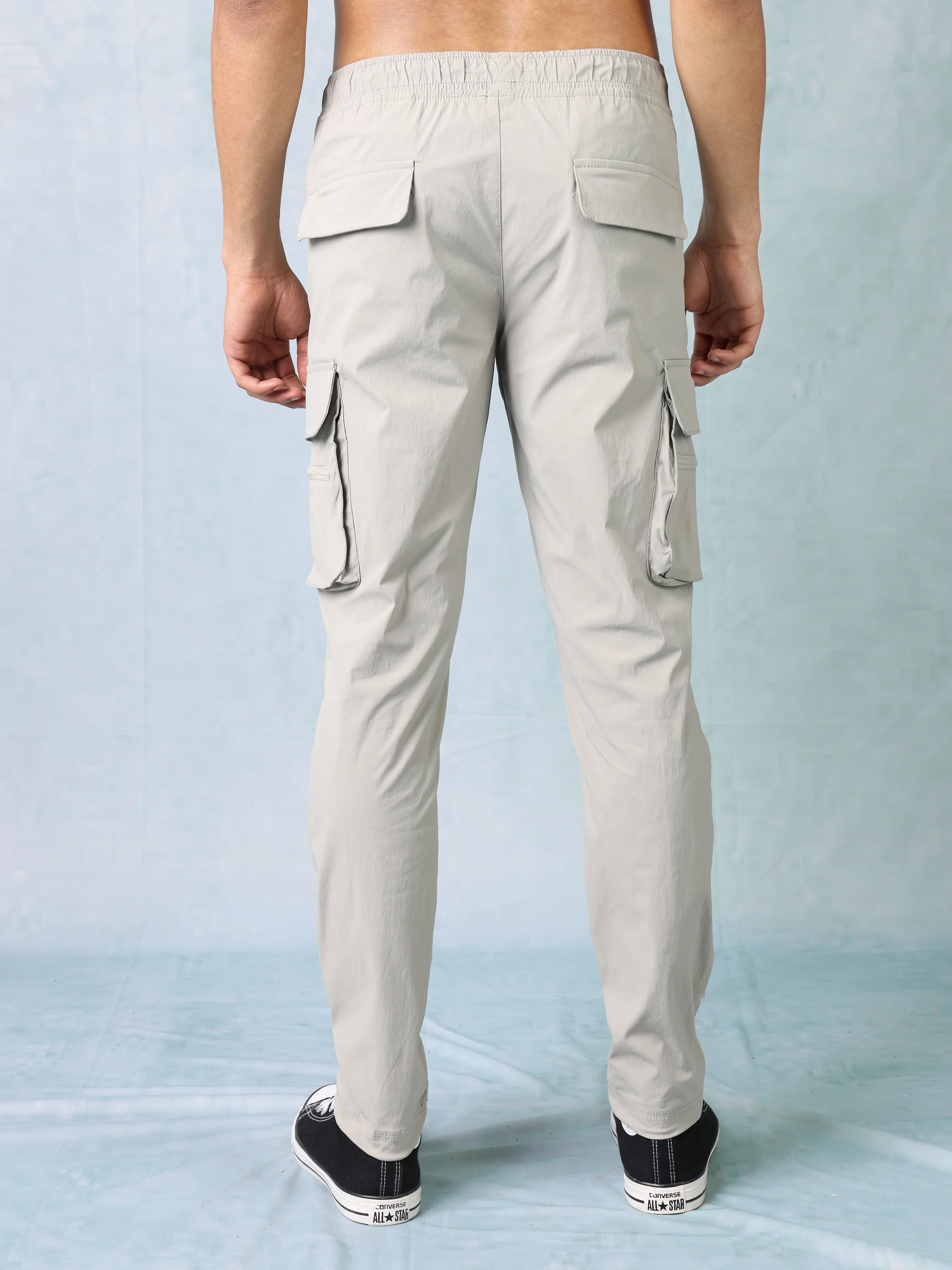 Men Light Grey Parachute Cargo Pants - Image 3