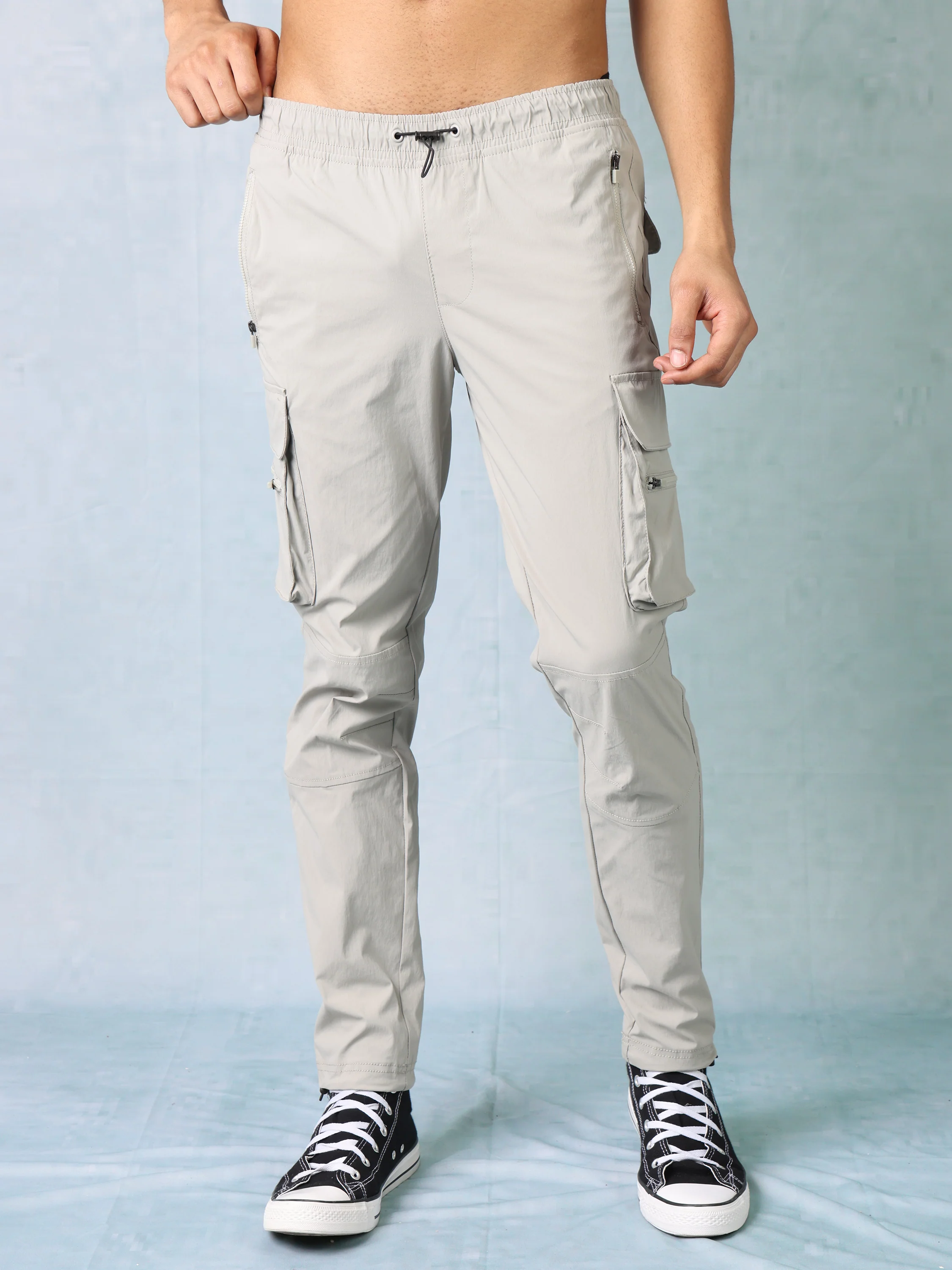 Men Light Grey Parachute Cargo Pants - Image 4