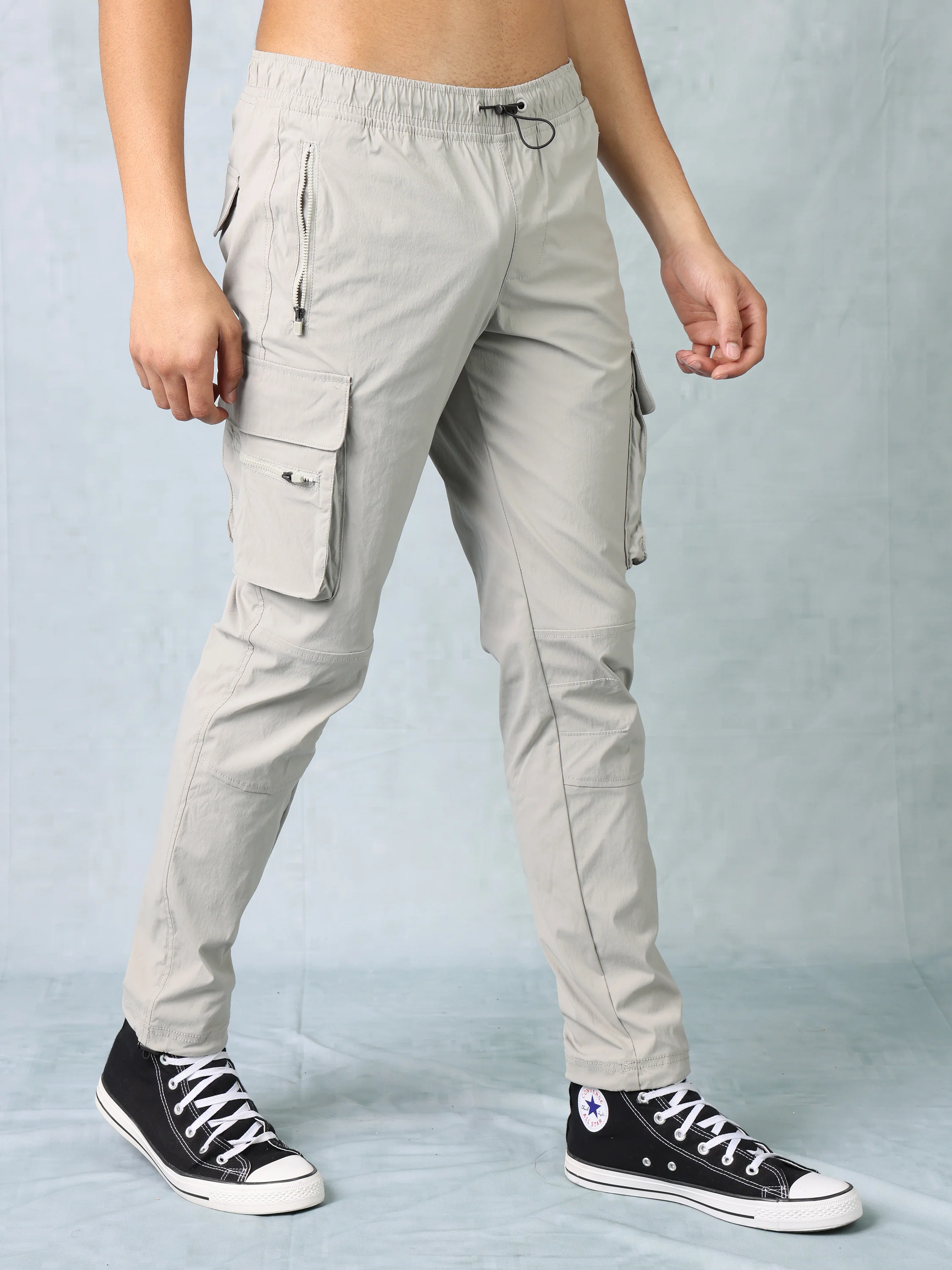 Men Light Grey Parachute Cargo Pants - Image 5