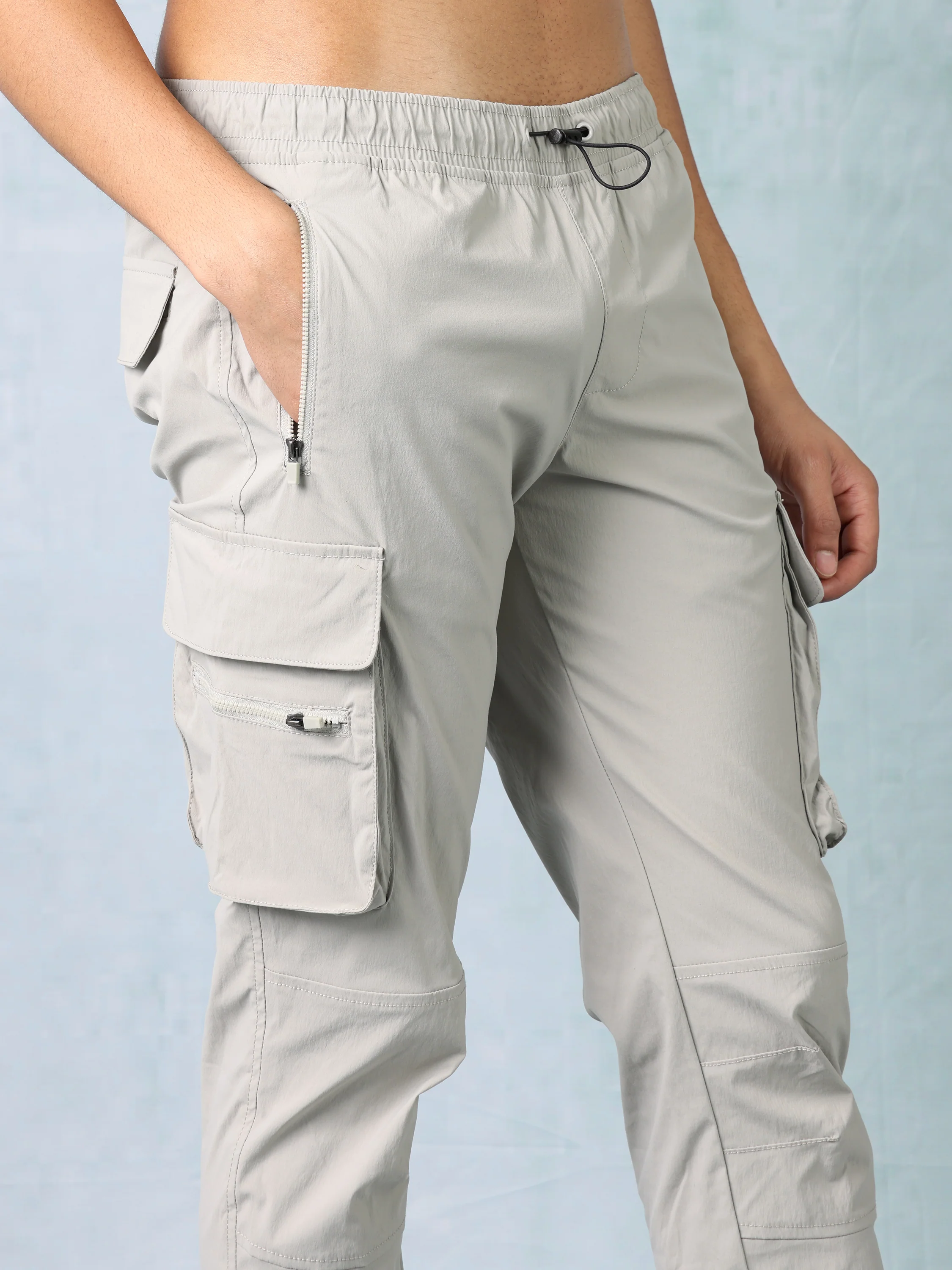 Men Light Grey Parachute Cargo Pants - Image 6