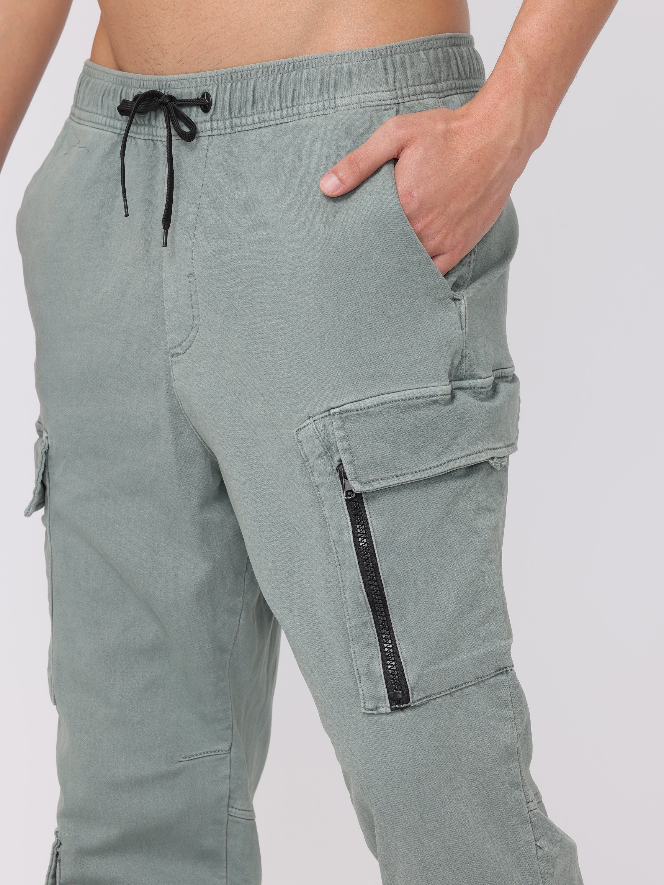 Men Light Grey Regular Fit Cargo Pants - Image 6