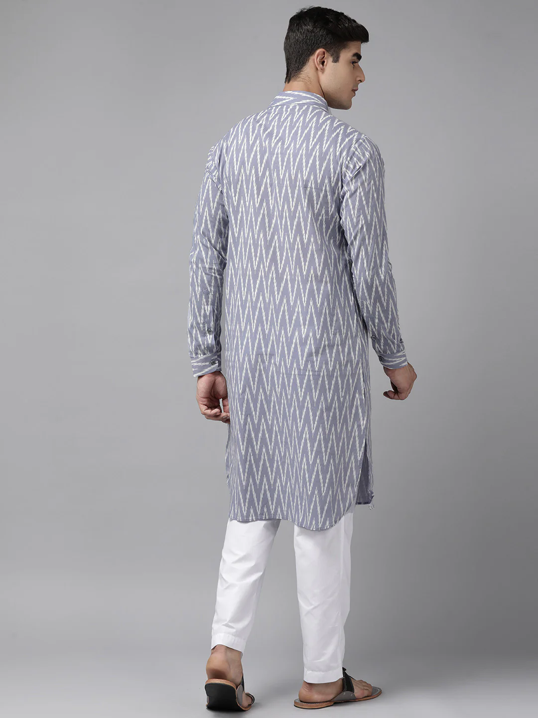 Men Light Grey Regular Pure Cotton Pathani Printed Men'S Kurta - Image 5