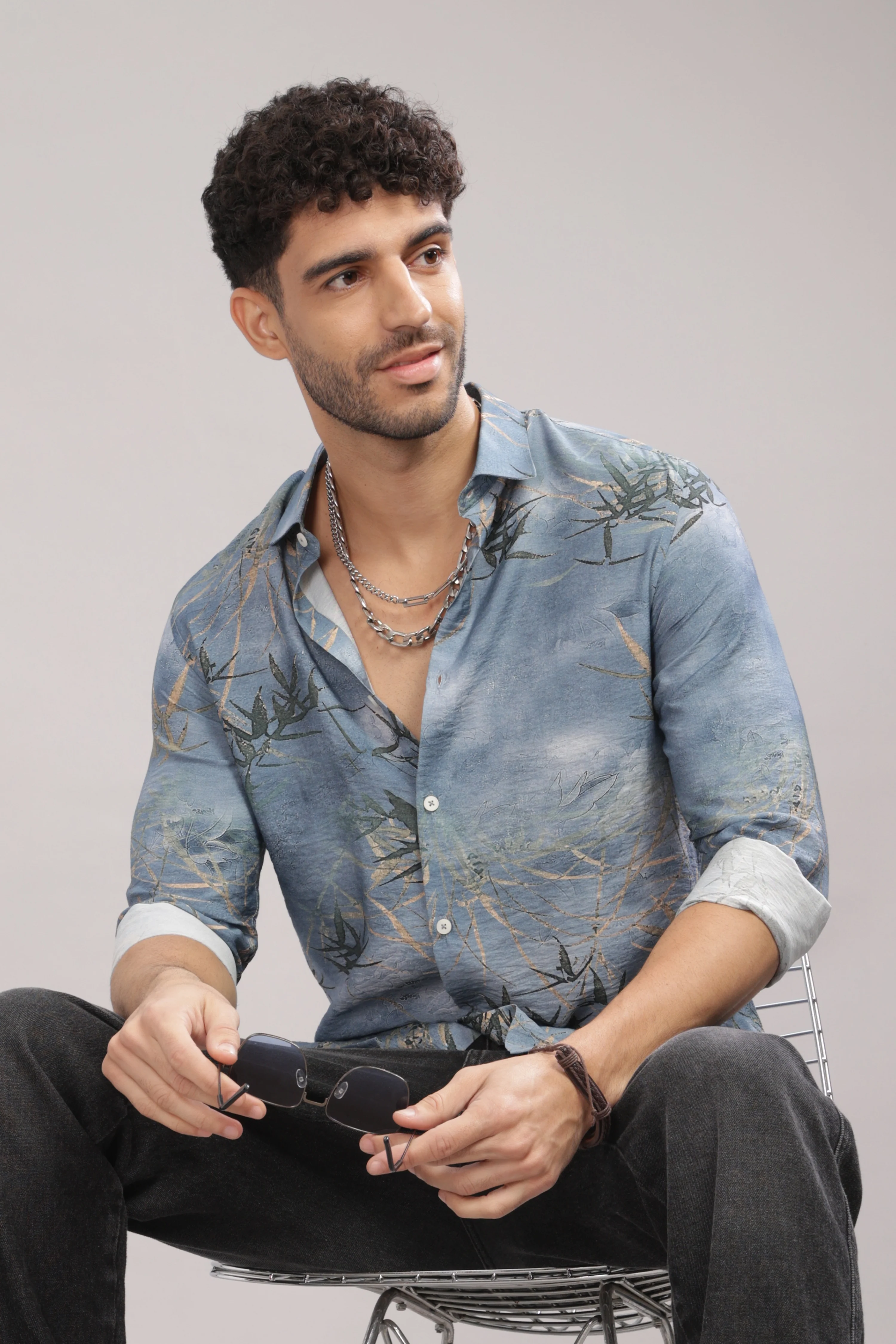 Men Light Grey Slim Fit Shirt