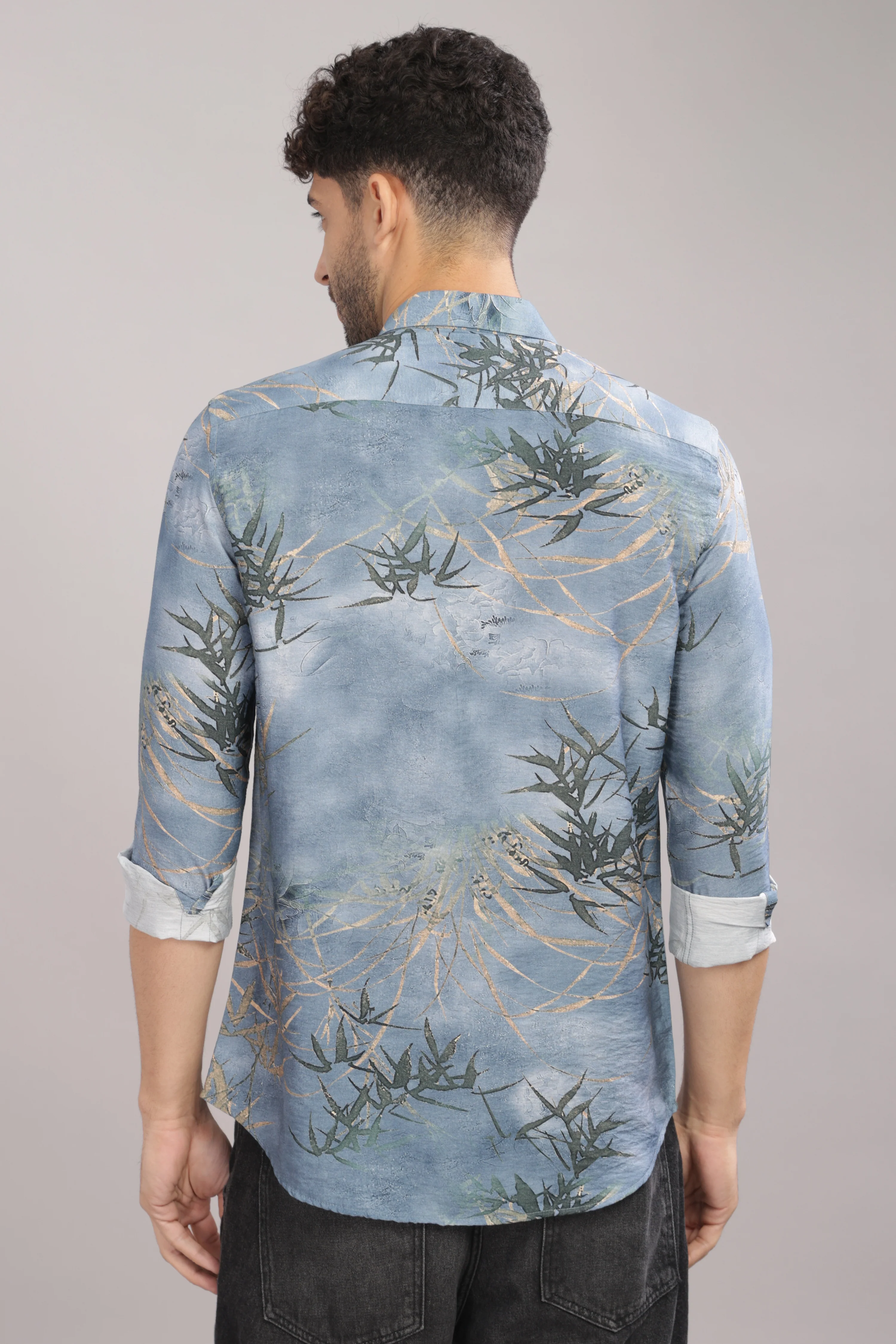 Men Light Grey Slim Fit Shirt - Image 2