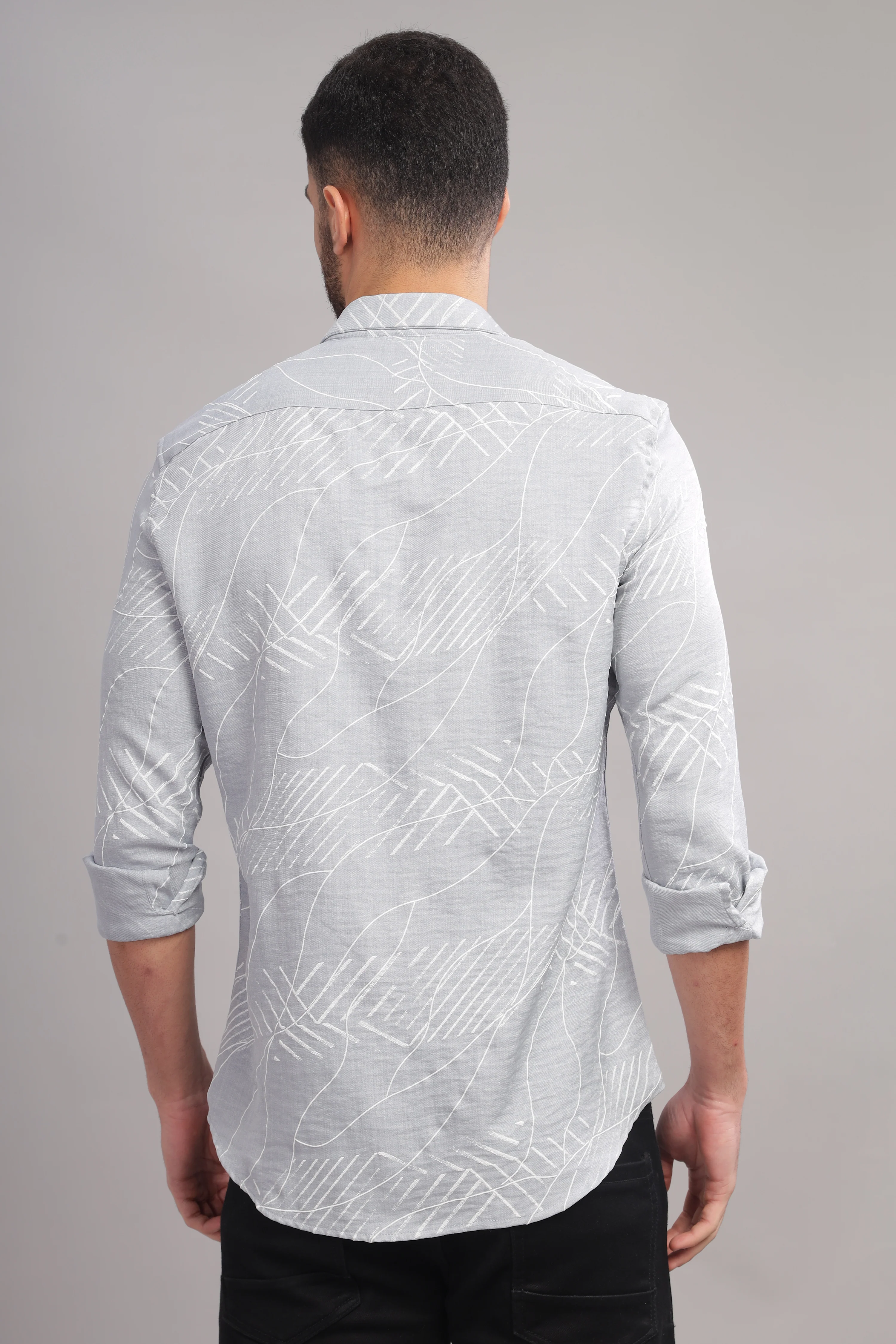 Men Light Grey Slim Fit Shirt - Image 2