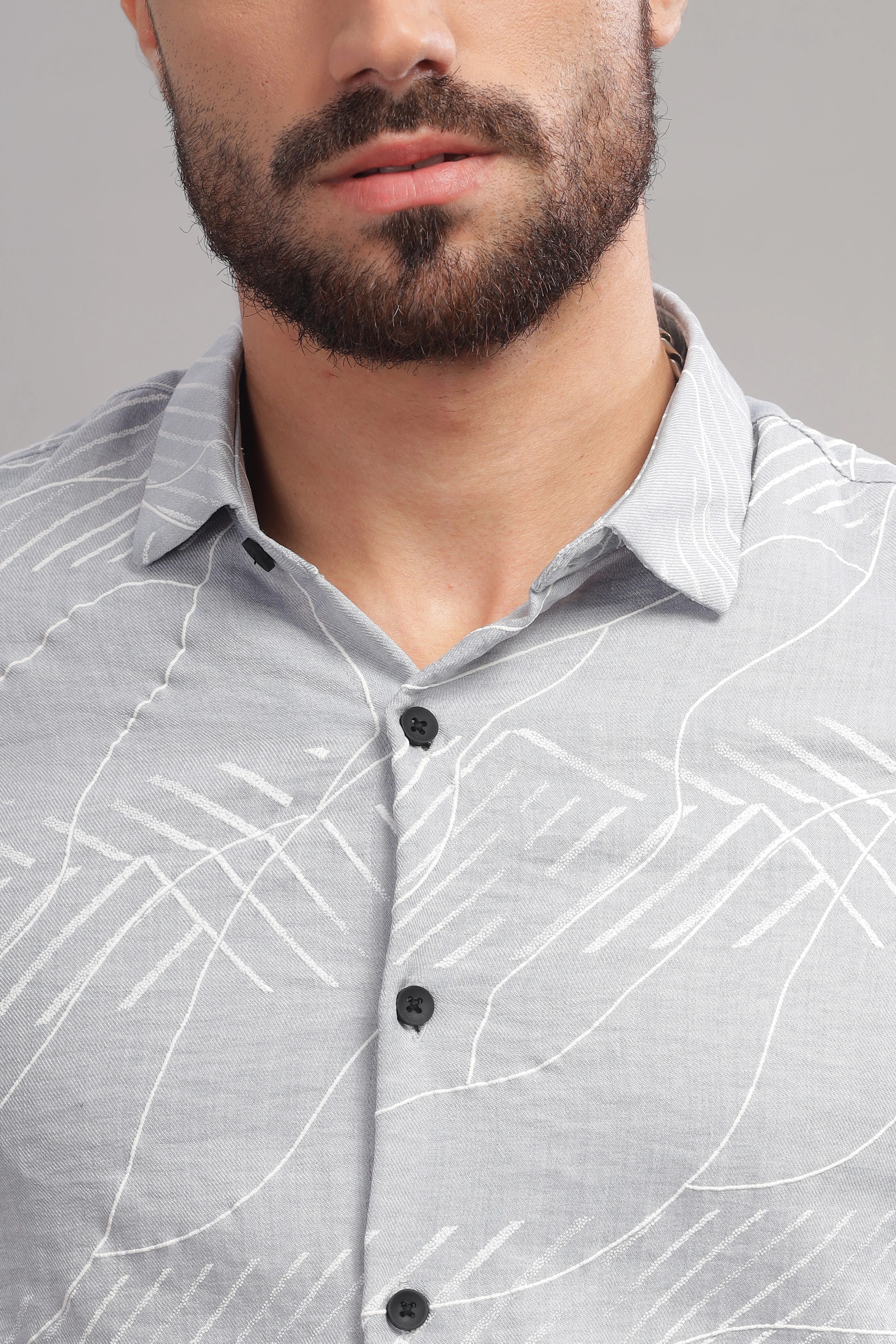 Men Light Grey Slim Fit Shirt - Image 7