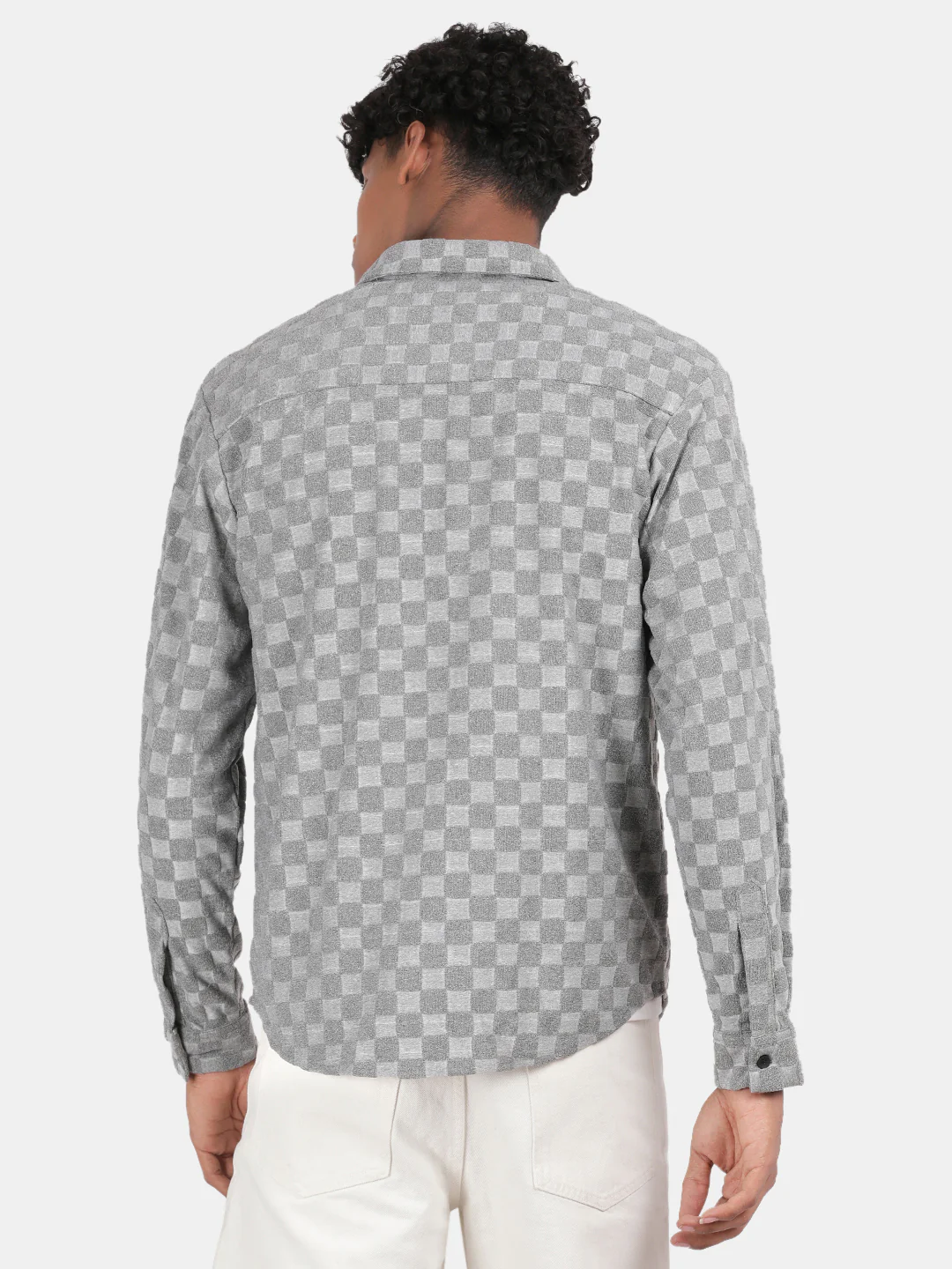 Men Light grey Slim Fit Spread Collar Full Sleeve Casual Shirt - Image 2