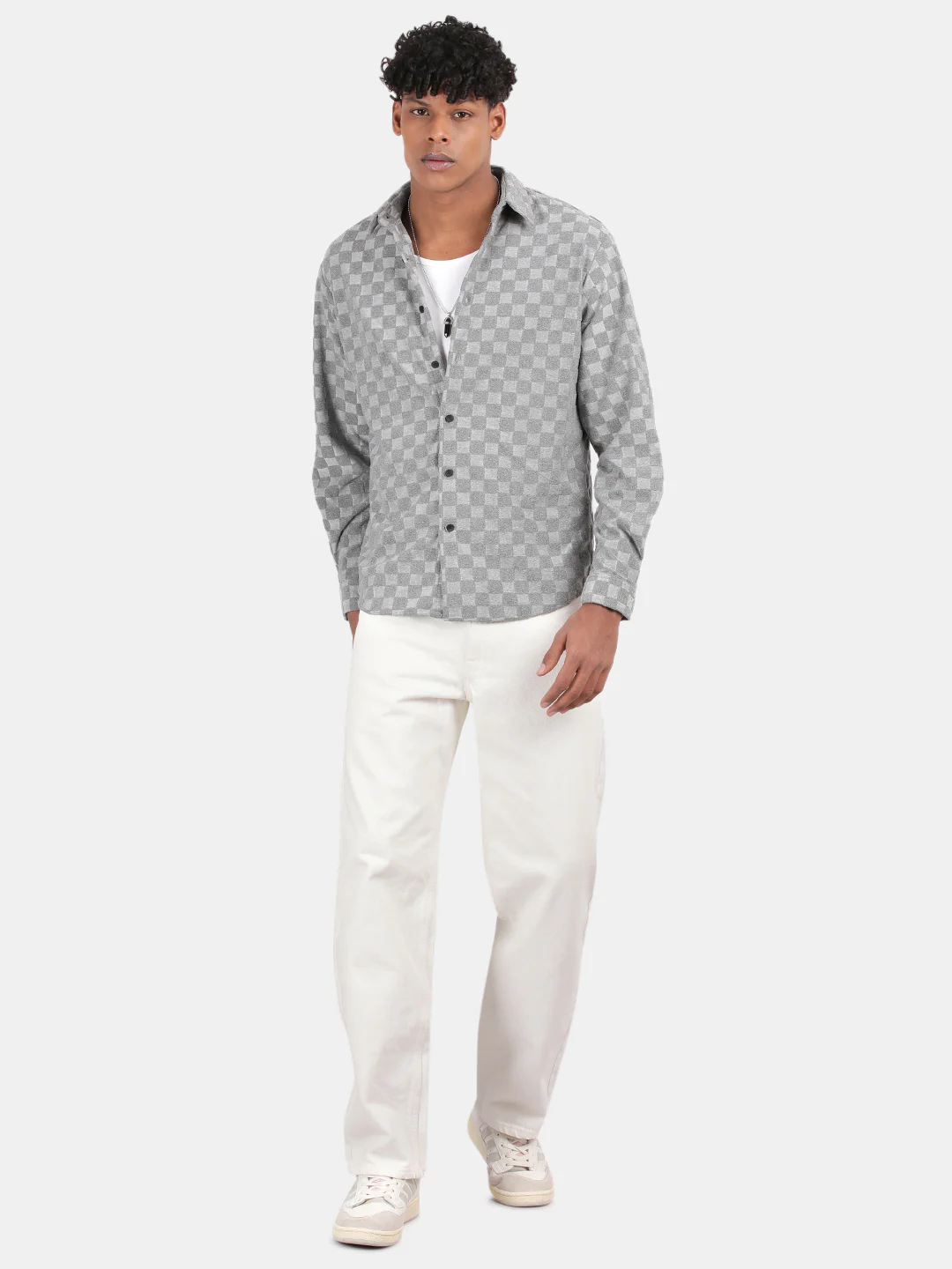 Men Light grey Slim Fit Spread Collar Full Sleeve Casual Shirt - Image 3