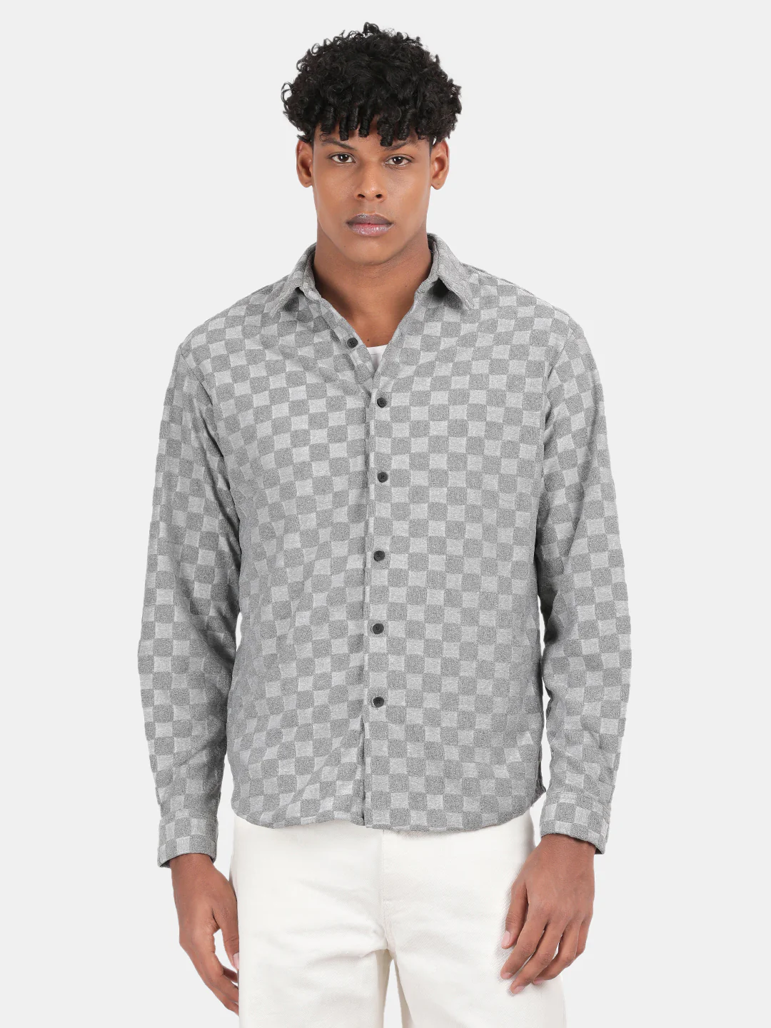 Men Light grey Slim Fit Spread Collar Full Sleeve Casual Shirt - Image 4
