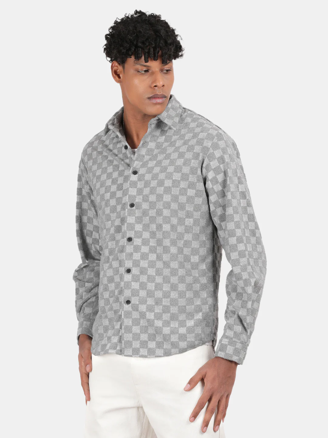 Men Light grey Slim Fit Spread Collar Full Sleeve Casual Shirt - Image 5