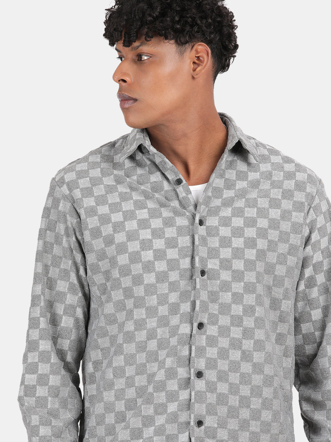 Men Light grey Slim Fit Spread Collar Full Sleeve Casual Shirt - Image 6