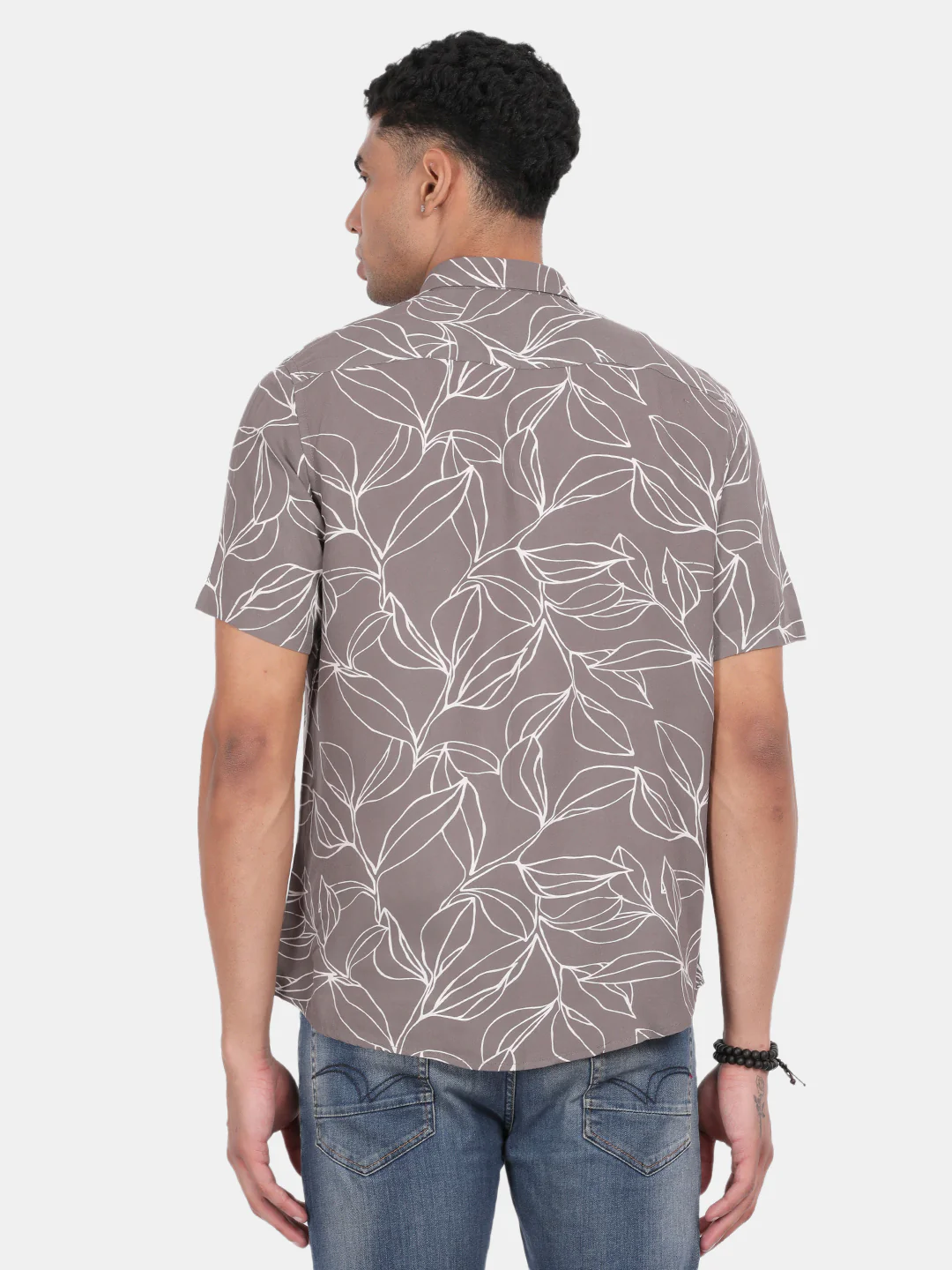 Men Light grey Slim Fit Spread Collar Half Sleeve Casual Shirt - Image 2