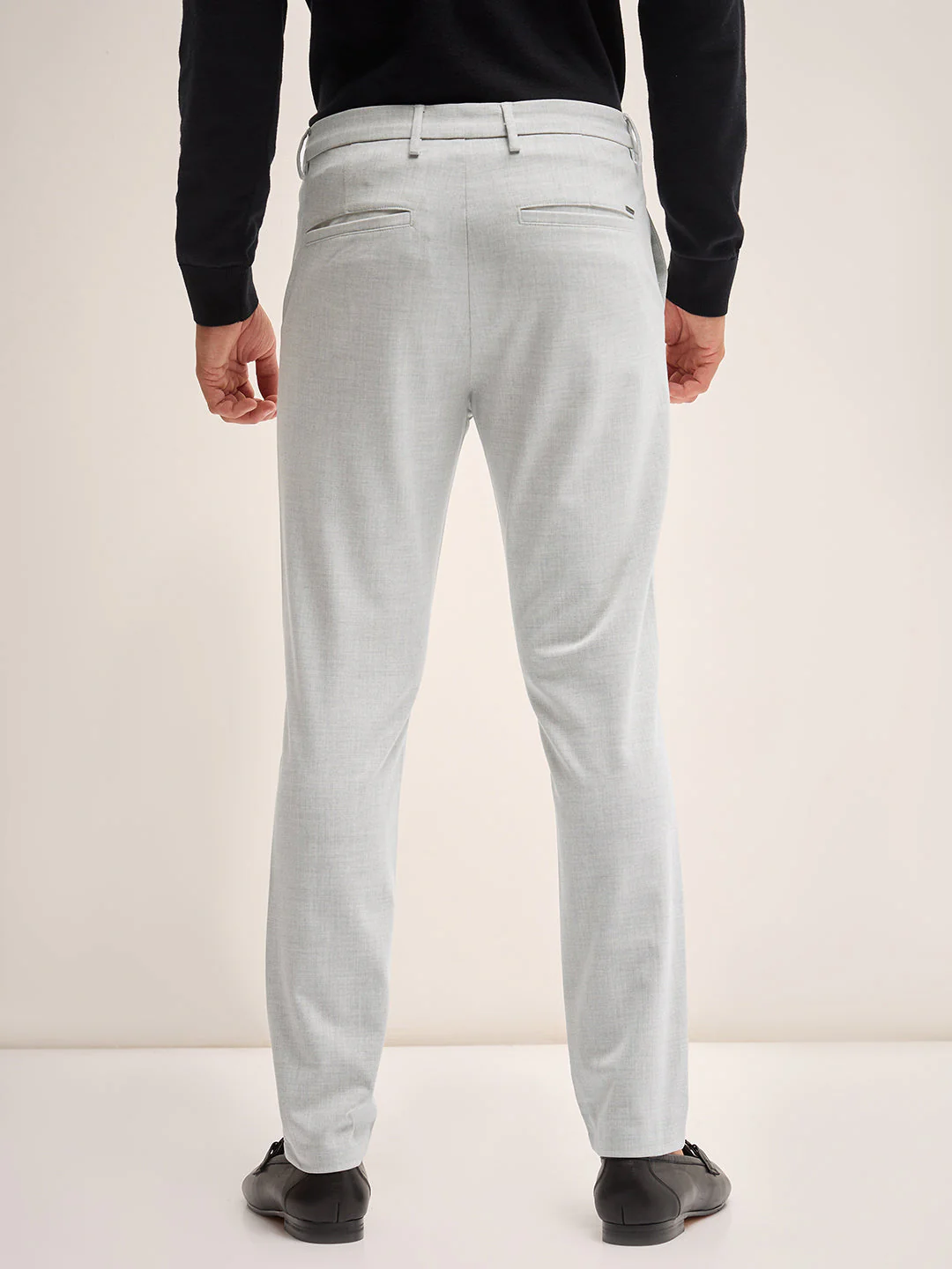 Men Light Grey Solid 4 Way Stretch Formal Trouser - Image 2