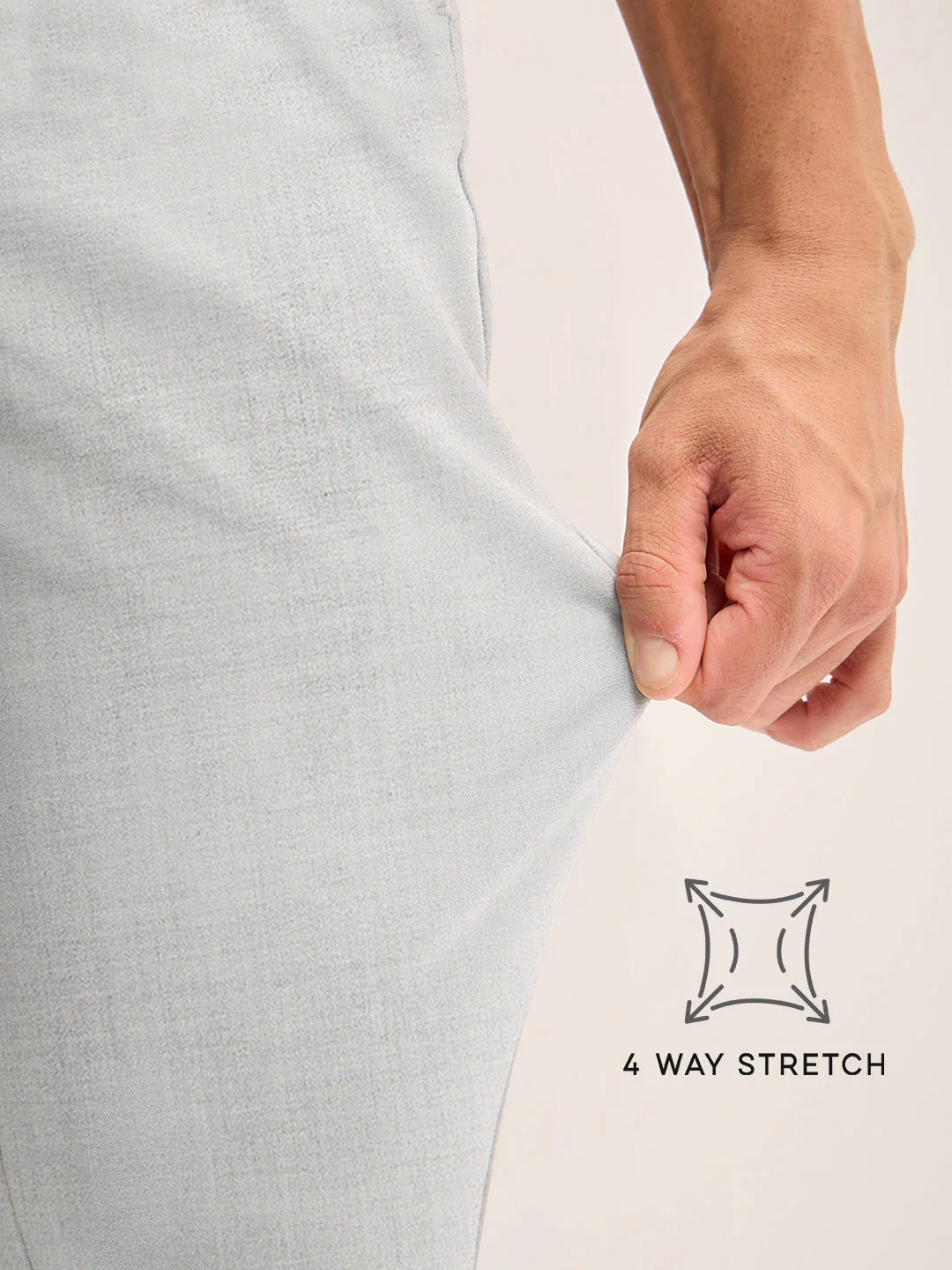 Men Light Grey Solid 4 Way Stretch Formal Trouser - Image 4