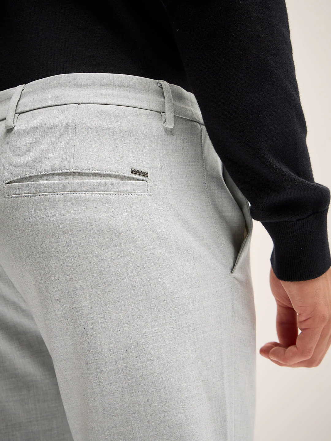 Men Light Grey Solid 4 Way Stretch Formal Trouser - Image 5