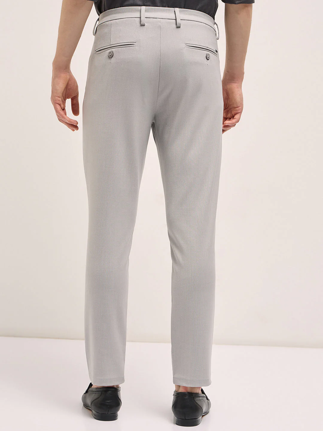 Men Light Grey Solid 4 Way Stretch Formal Trouser - Image 2