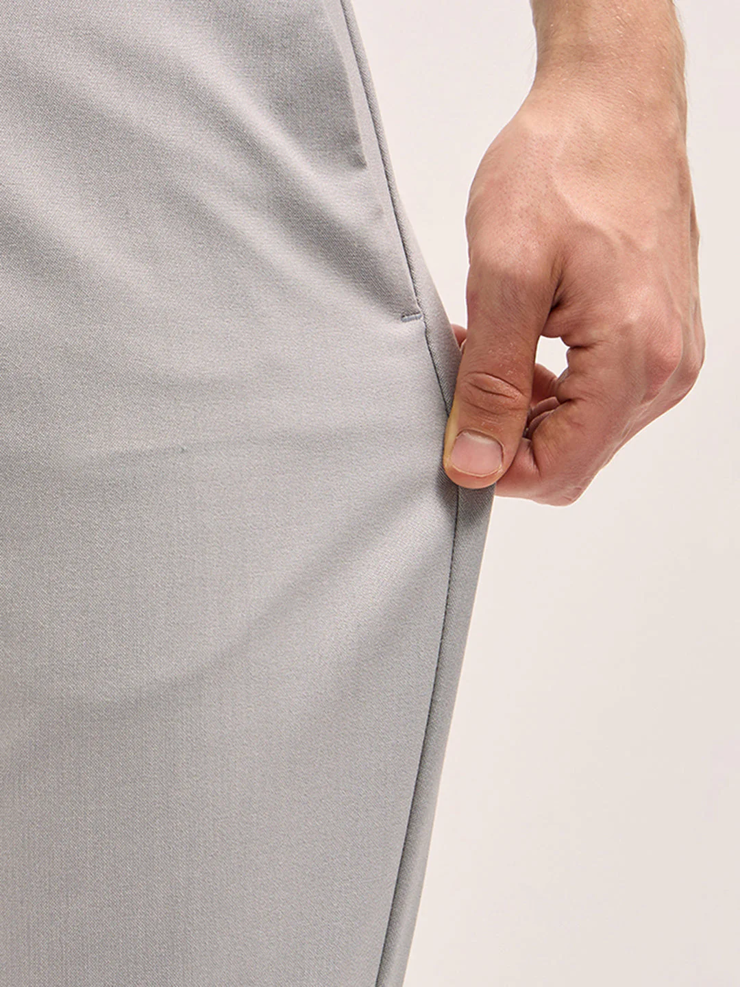Men Light Grey Solid 4 Way Stretch Formal Trouser - Image 6