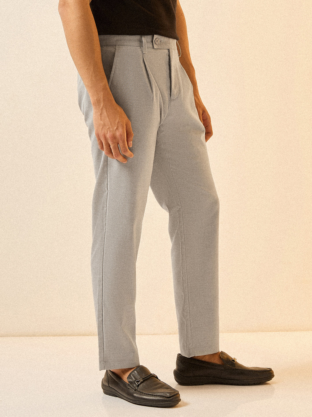 Men Light Grey Solid Regular fit Formal Trouser - Image 3