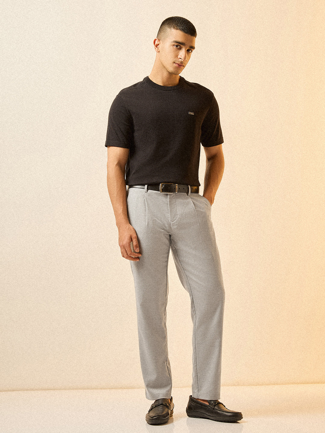 Men Light Grey Solid Regular fit Formal Trouser - Image 4