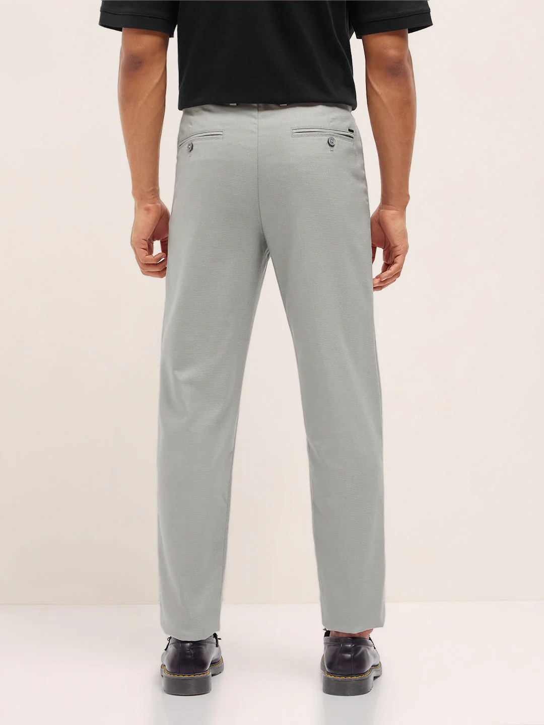 Men Light Grey Textured Weave Regular Fit Formal Trousers - Image 2