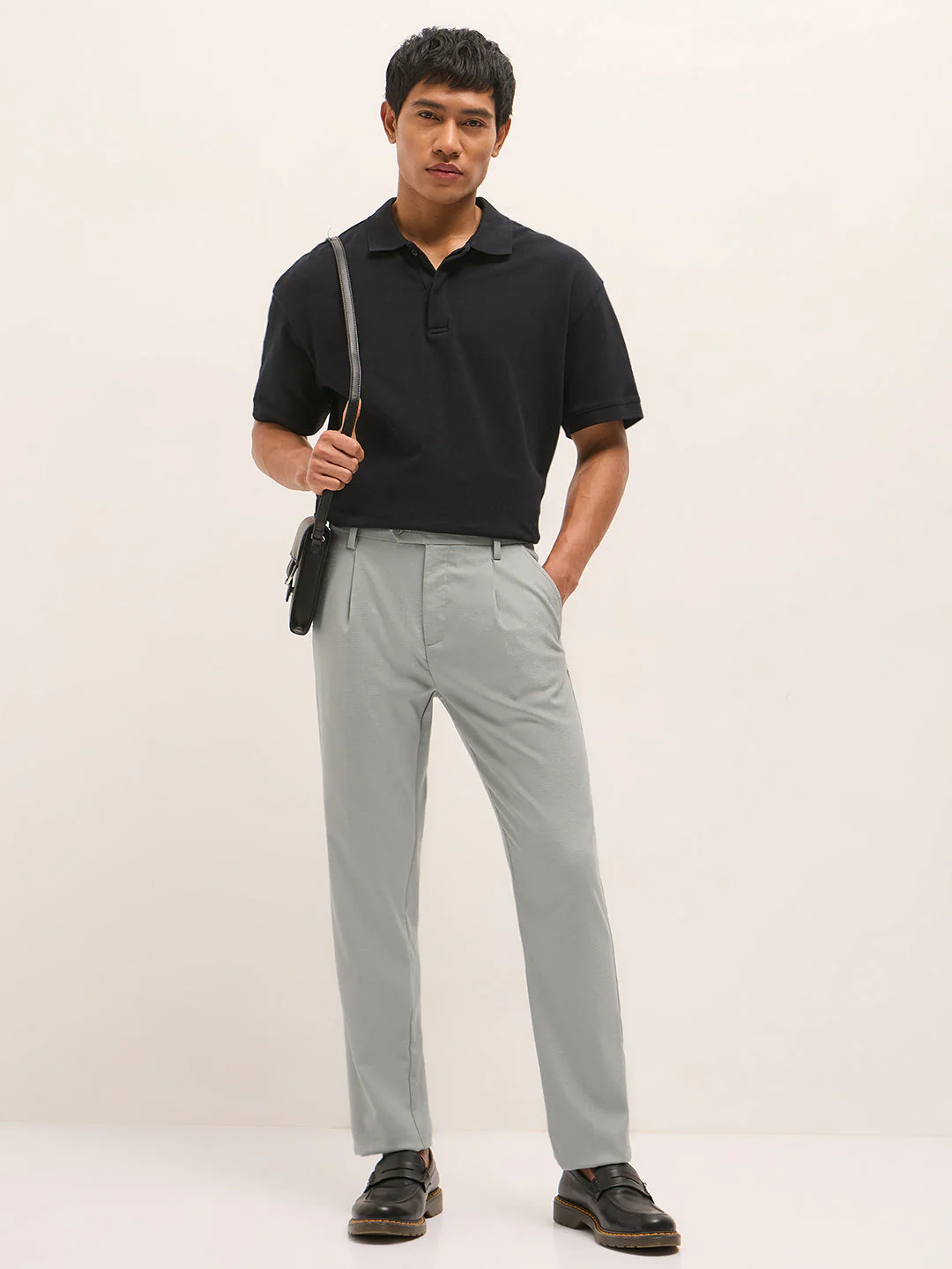 Men Light Grey Textured Weave Regular Fit Formal Trousers - Image 4