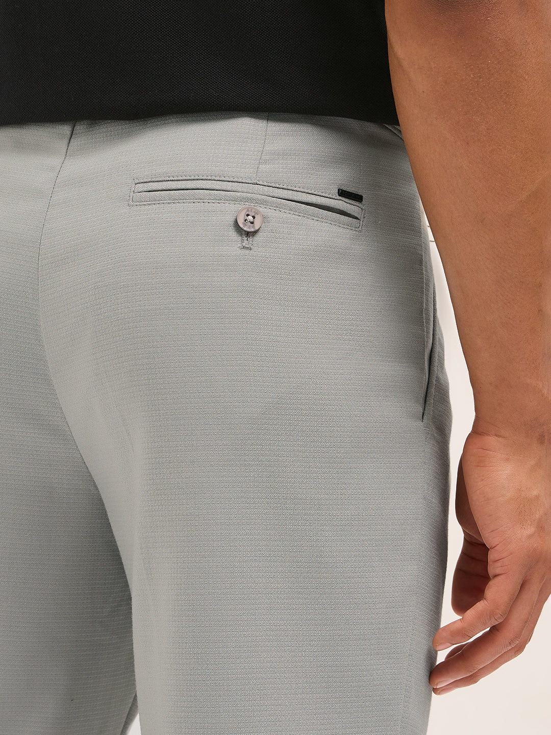 Men Light Grey Textured Weave Regular Fit Formal Trousers - Image 6