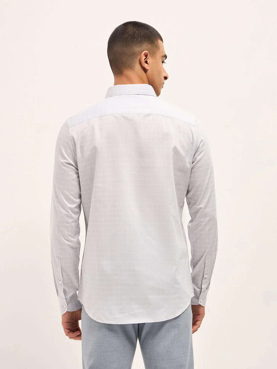 Men Light Grey Windowpane Checks Tailored Fit Formal Shirt - Image 2