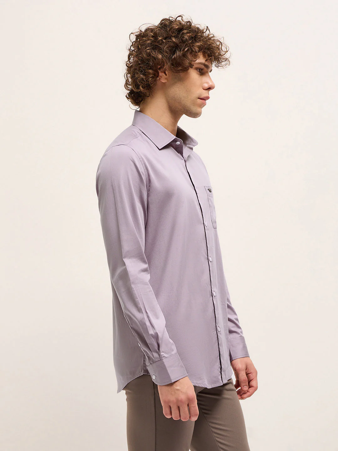 Men Light Lavender Tailored Fit Solid Formal Shirt - Image 3