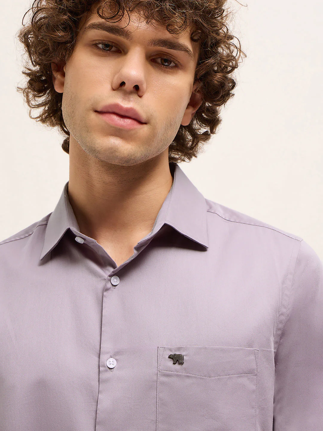 Men Light Lavender Tailored Fit Solid Formal Shirt - Image 5