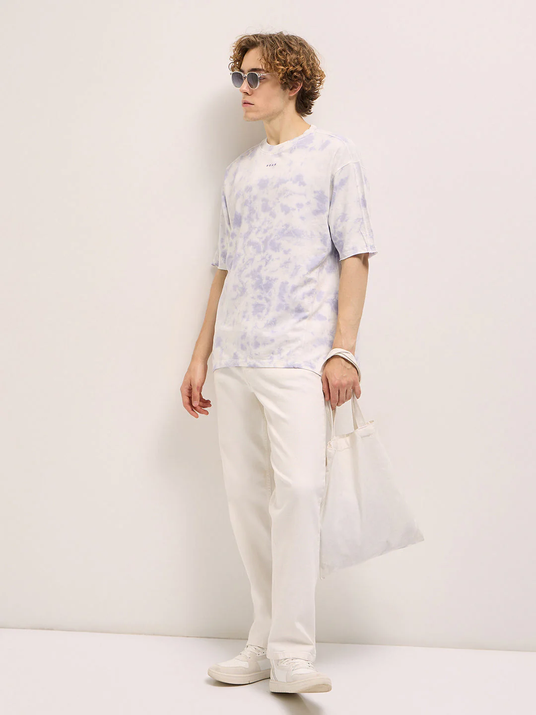 Men Light Lavender Tie-Dye Oversize Crew Neck T-shirt - Image 2