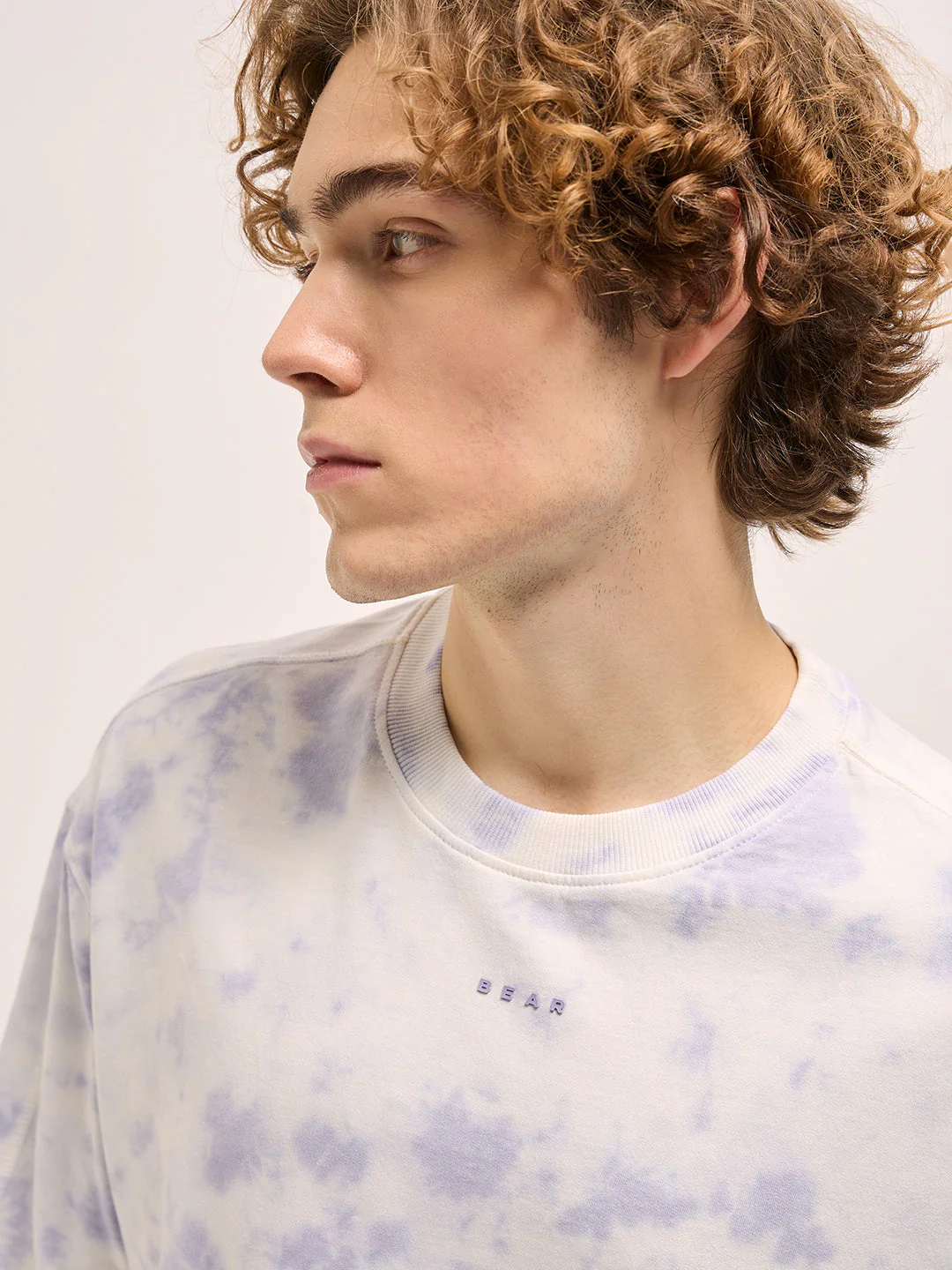 Men Light Lavender Tie-Dye Oversize Crew Neck T-shirt - Image 3