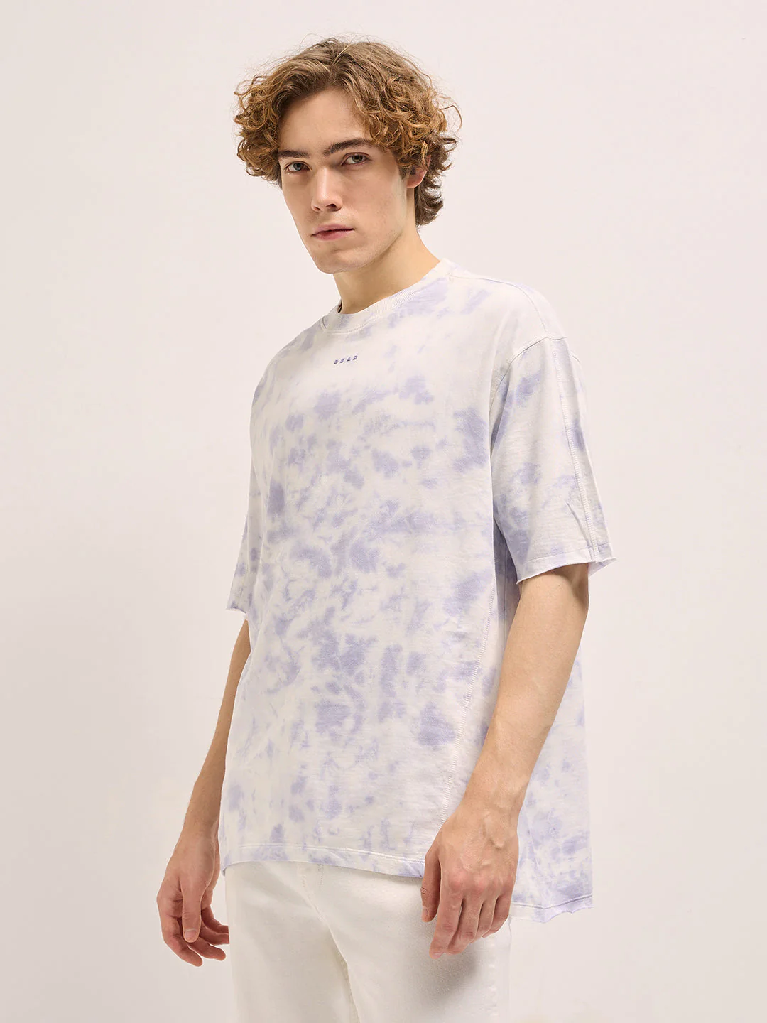 Men Light Lavender Tie-Dye Oversize Crew Neck T-shirt - Image 4
